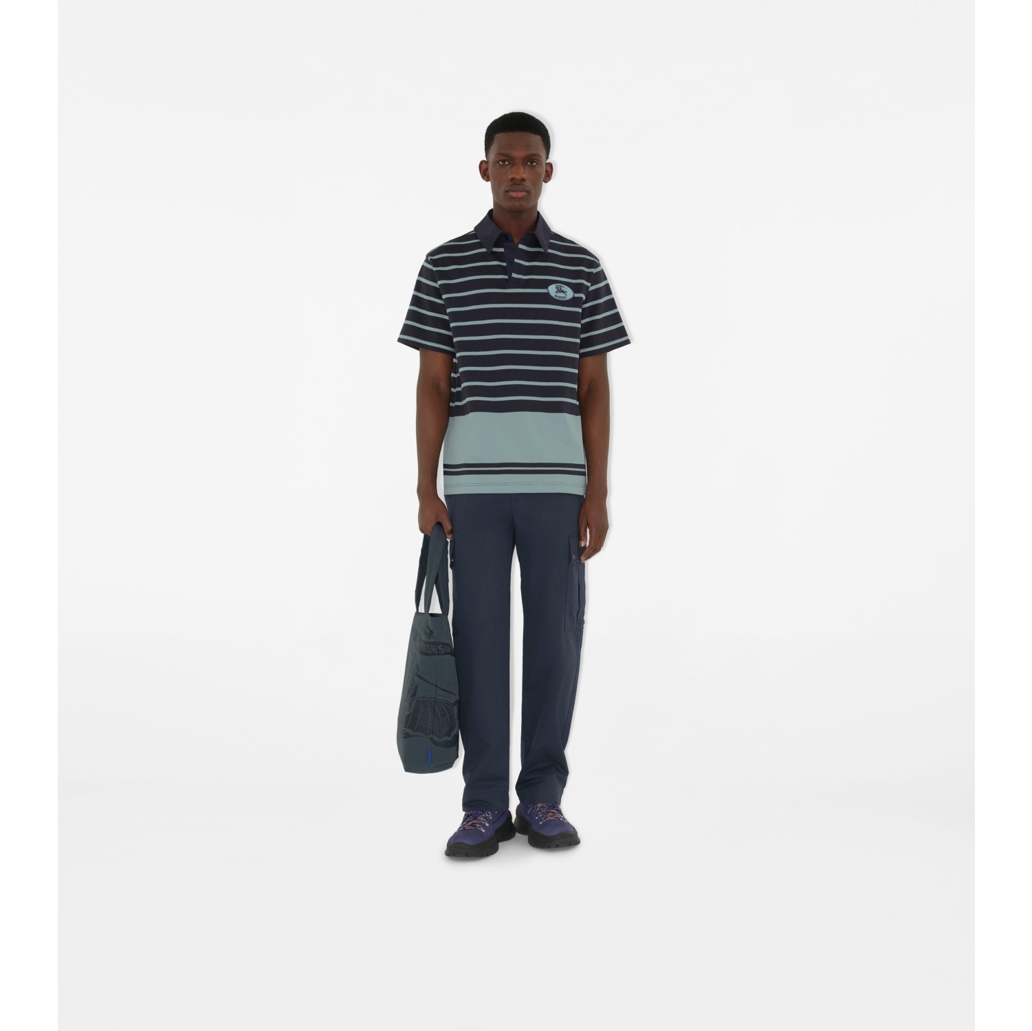 Striped Cotton Polo Shirt in Index blue - Men | Burberry® Official