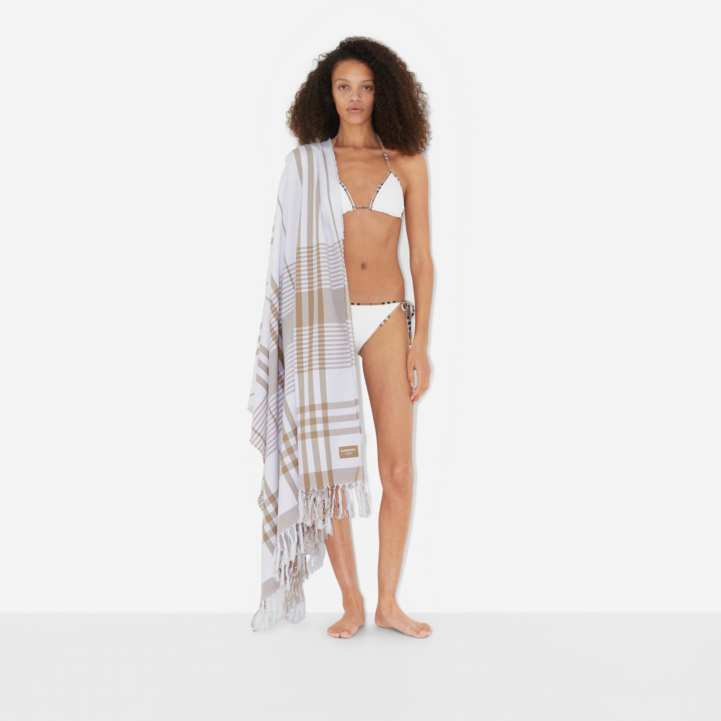 Check Cotton Beach Blanket in Archive Beige/white | Burberry® Official - 3
