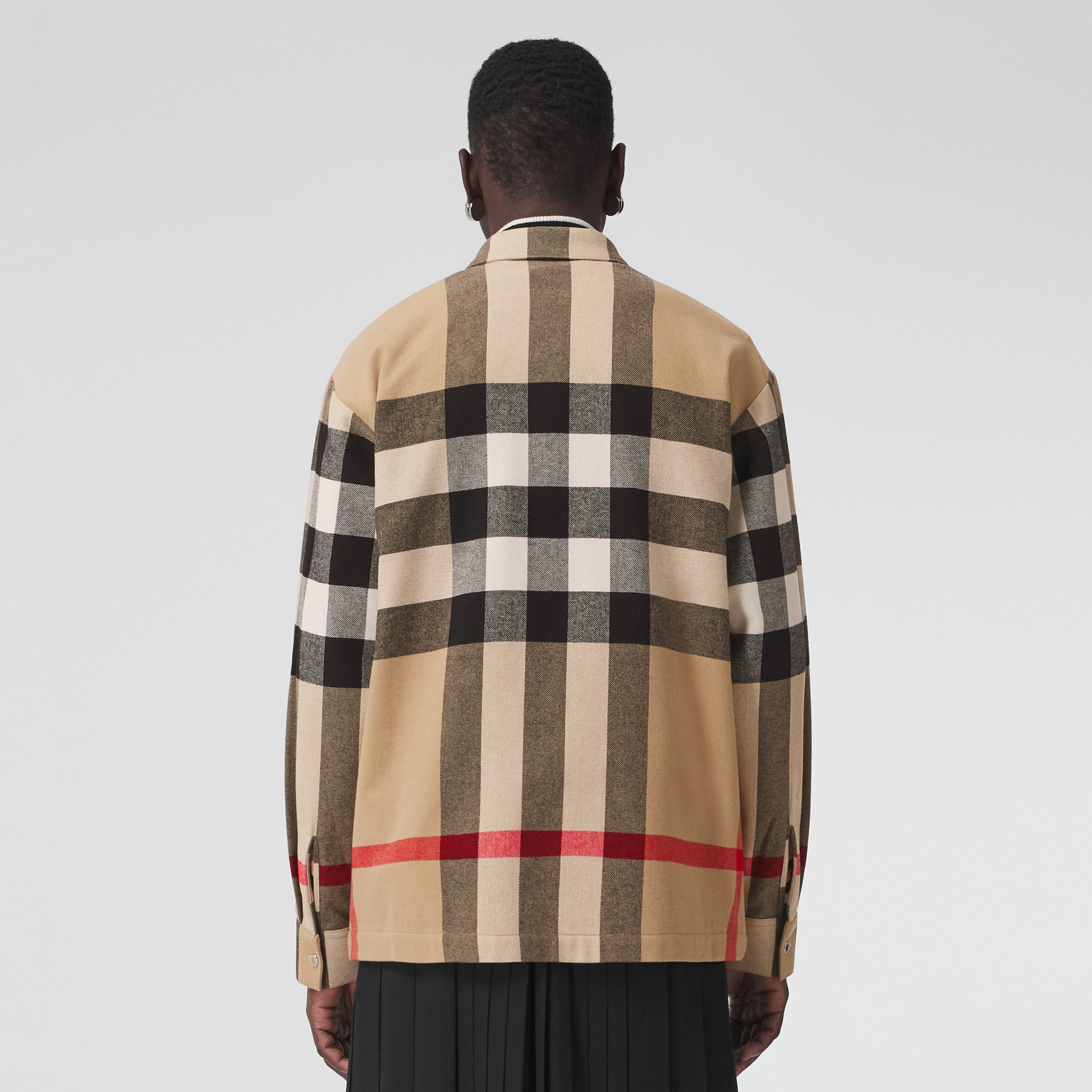 Camisa com zíper frontal de algodão e lã xadrez (Bege Clássico) - Homens | Burberry® oficial - 3