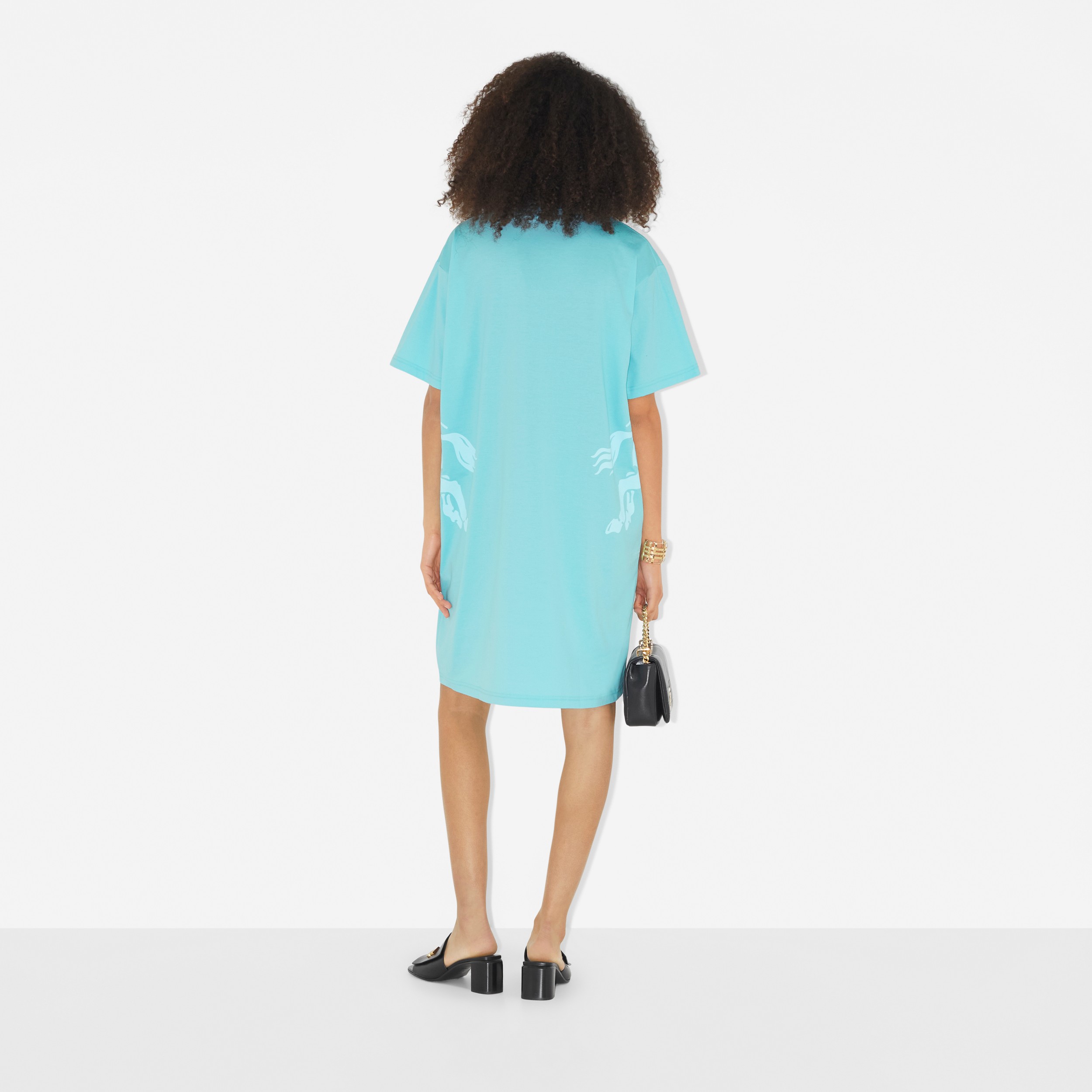 Vestido estilo camiseta de algodão com estampa EKD (Azul Topásio Intenso) - Mulheres | Burberry® oficial - 4