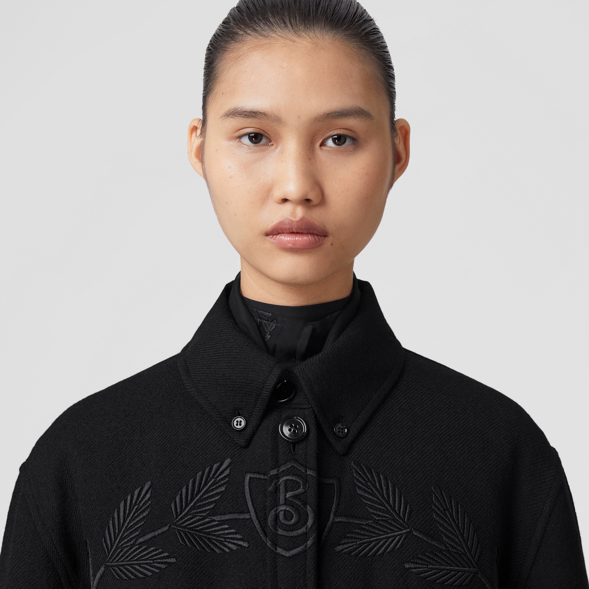 Embroidered Oak Leaf Crest Wool Jacket in Black - Women | Burberry® Official - 2