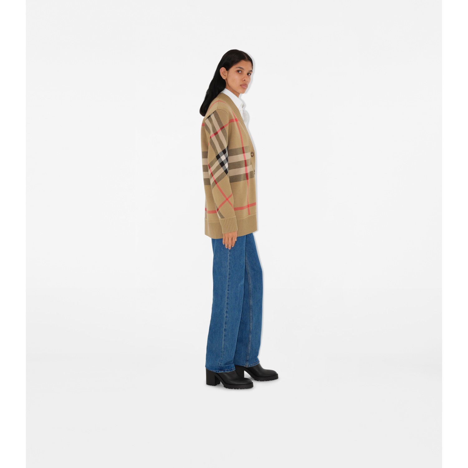 Check Wool Blend Cardigan - thumbnail 3