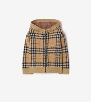 Check Wool Zip Hoodie in Sand beige | Burberry® Official