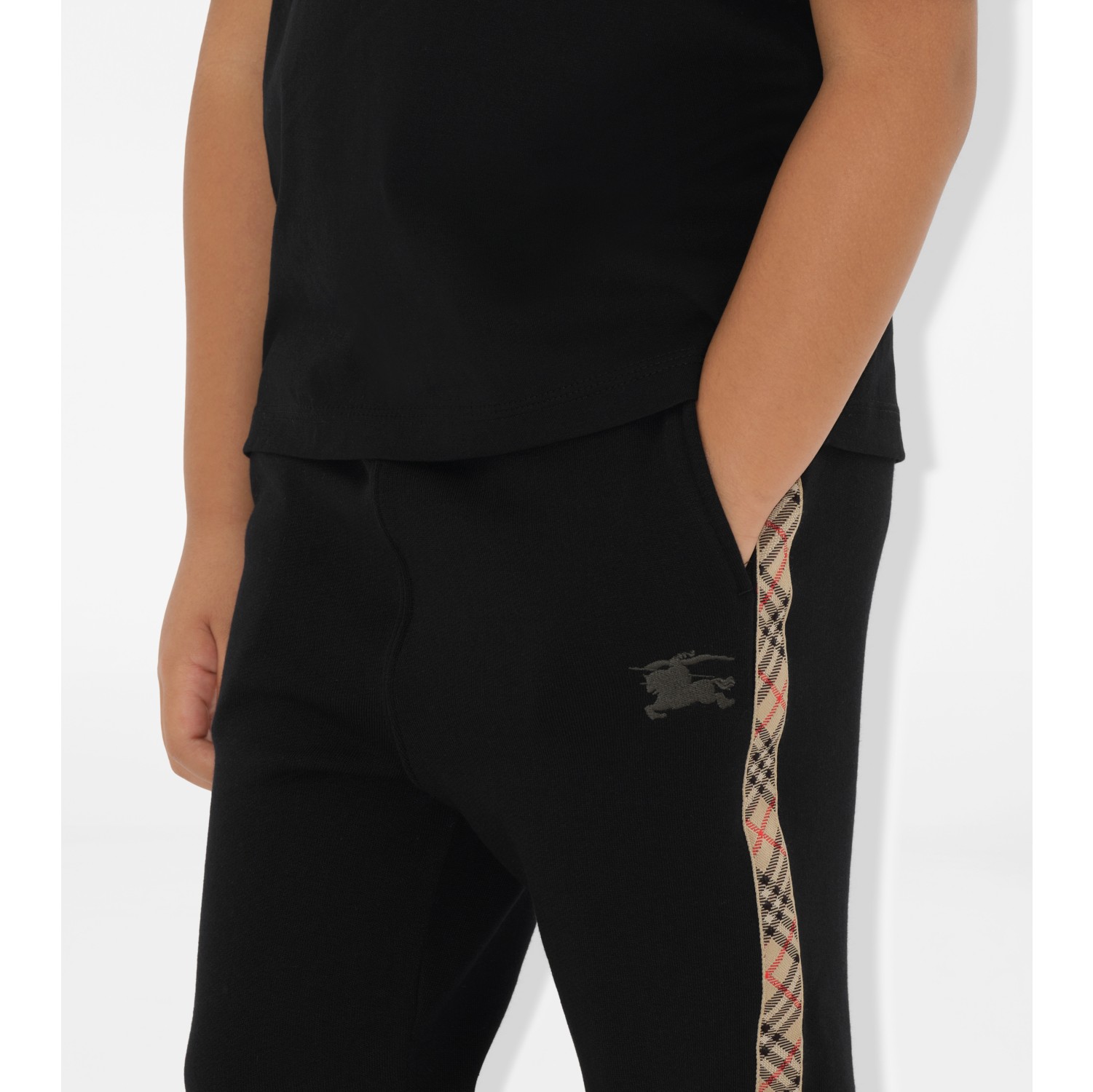 Check Trim Cotton Jogging Pants