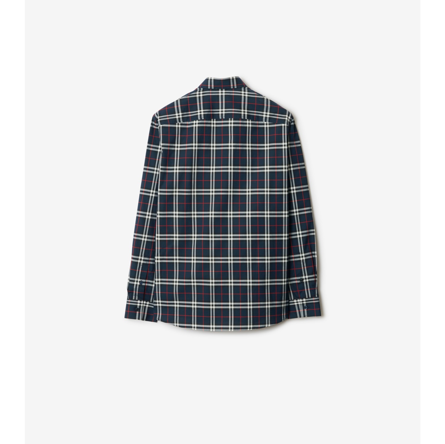 Check Cotton Shirt in Navy Men Burberry Official