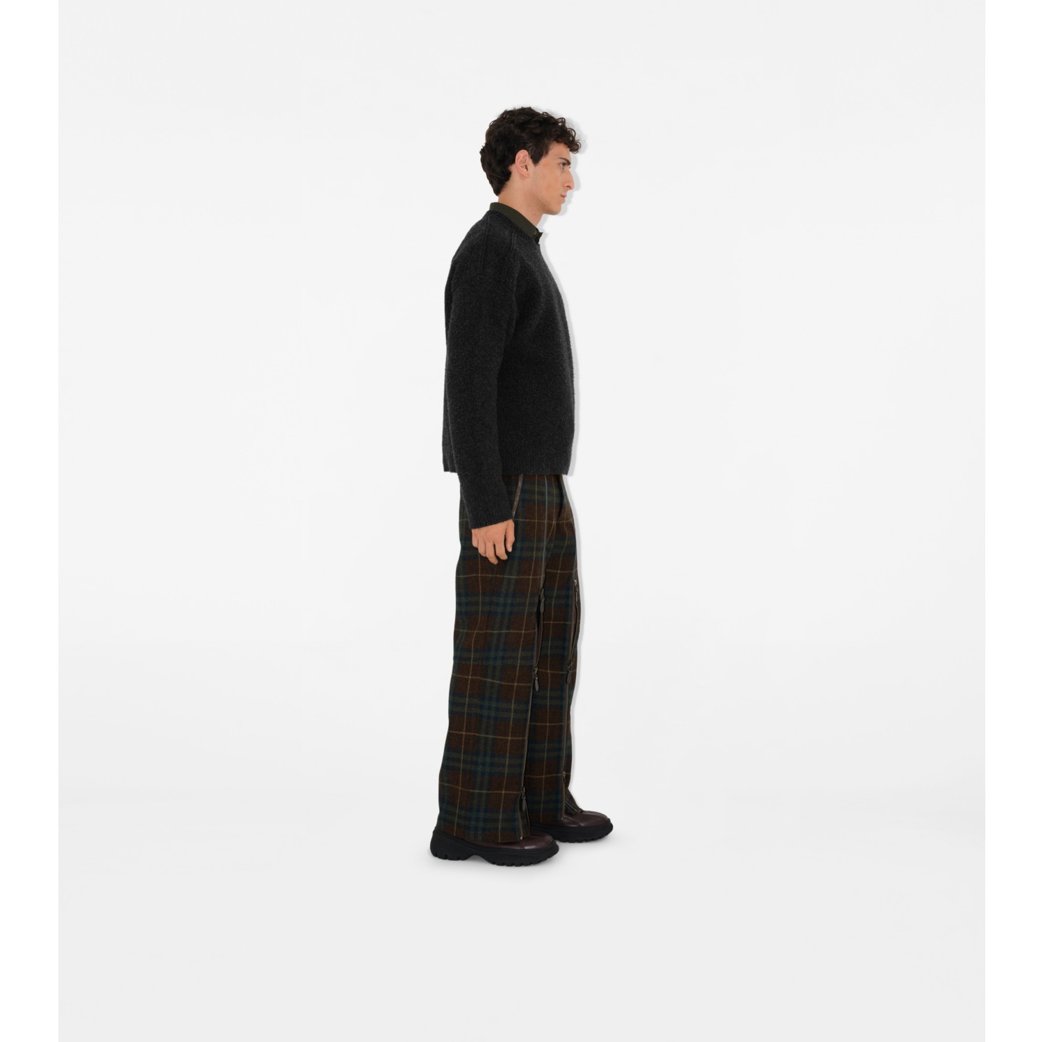 Check Wool Zip Trousers