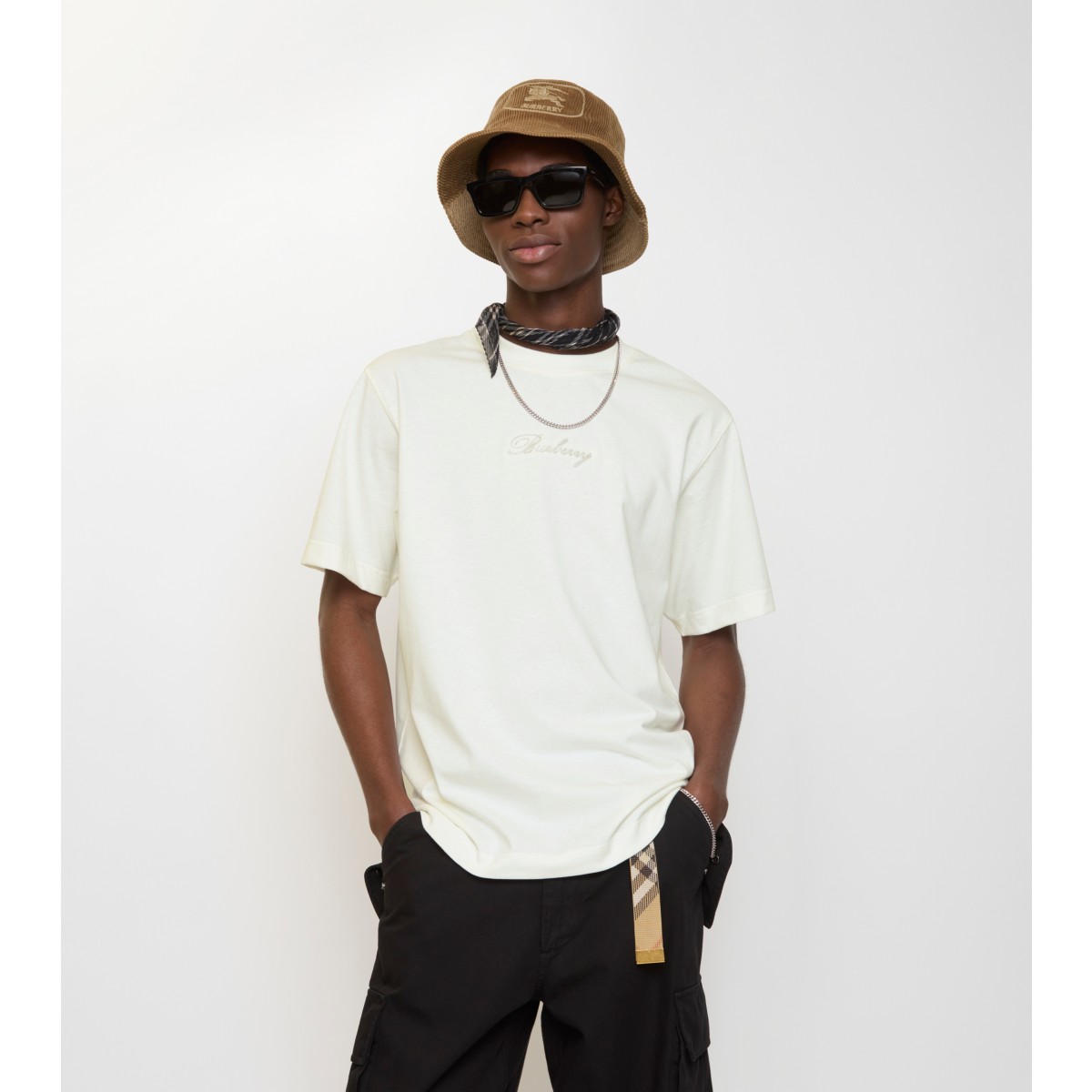  Check Cursive Logo Cotton T-shirt