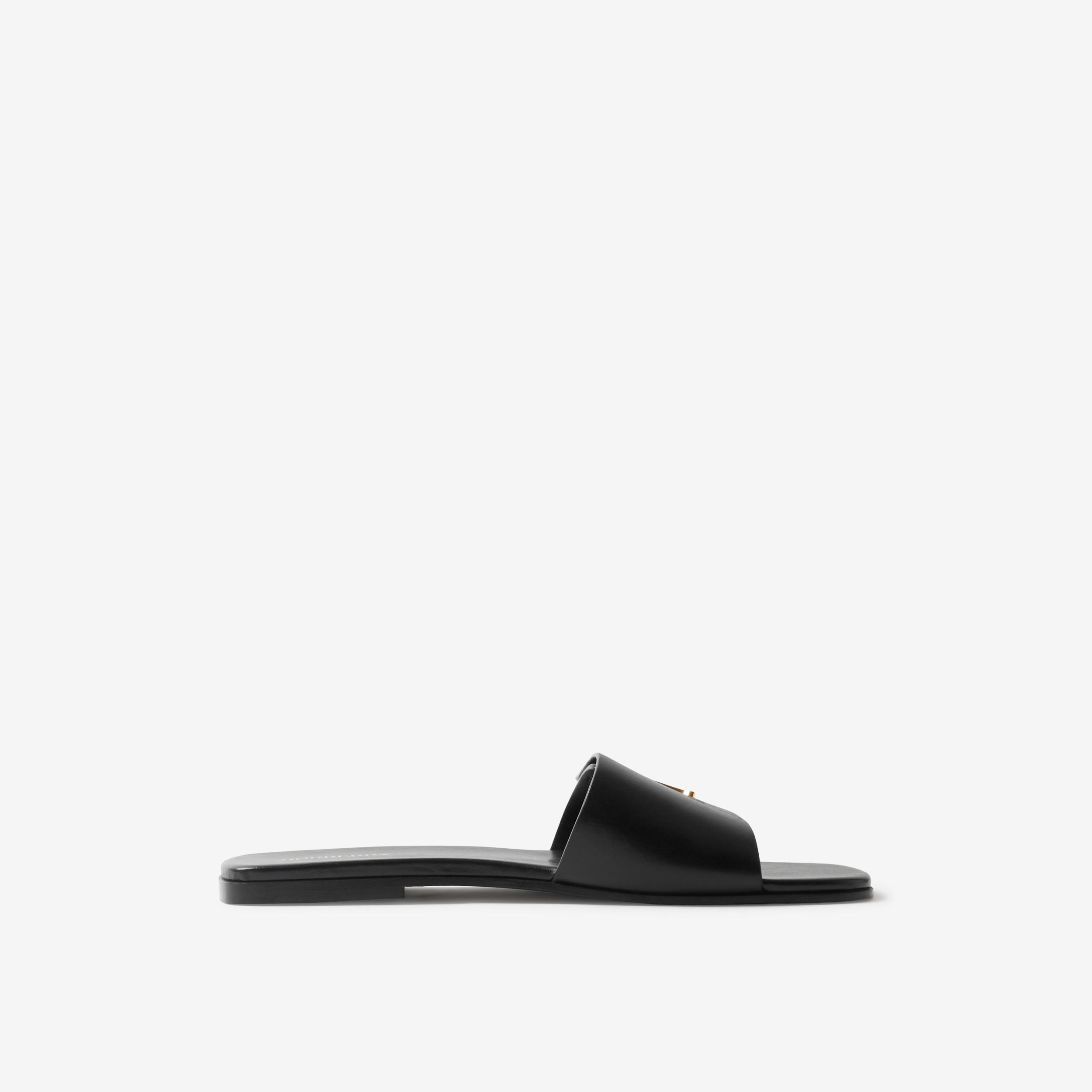 Monogram Motif Leather Slides in Black - Women | Burberry® Official - 1