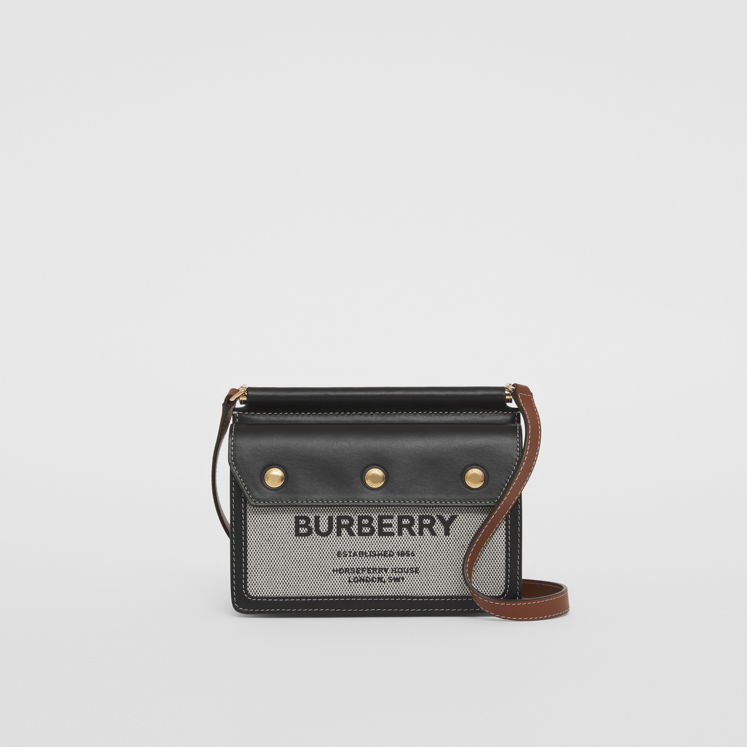 Mini Horseferry Print Title Bag with Pocket Detail in Black/tan - Women | Burberry® Official - 1