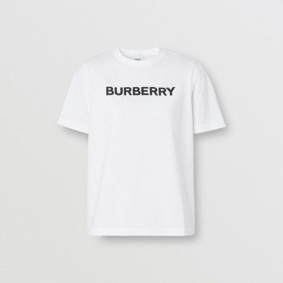 Shop Burberry Logo Cotton T-shirt In White