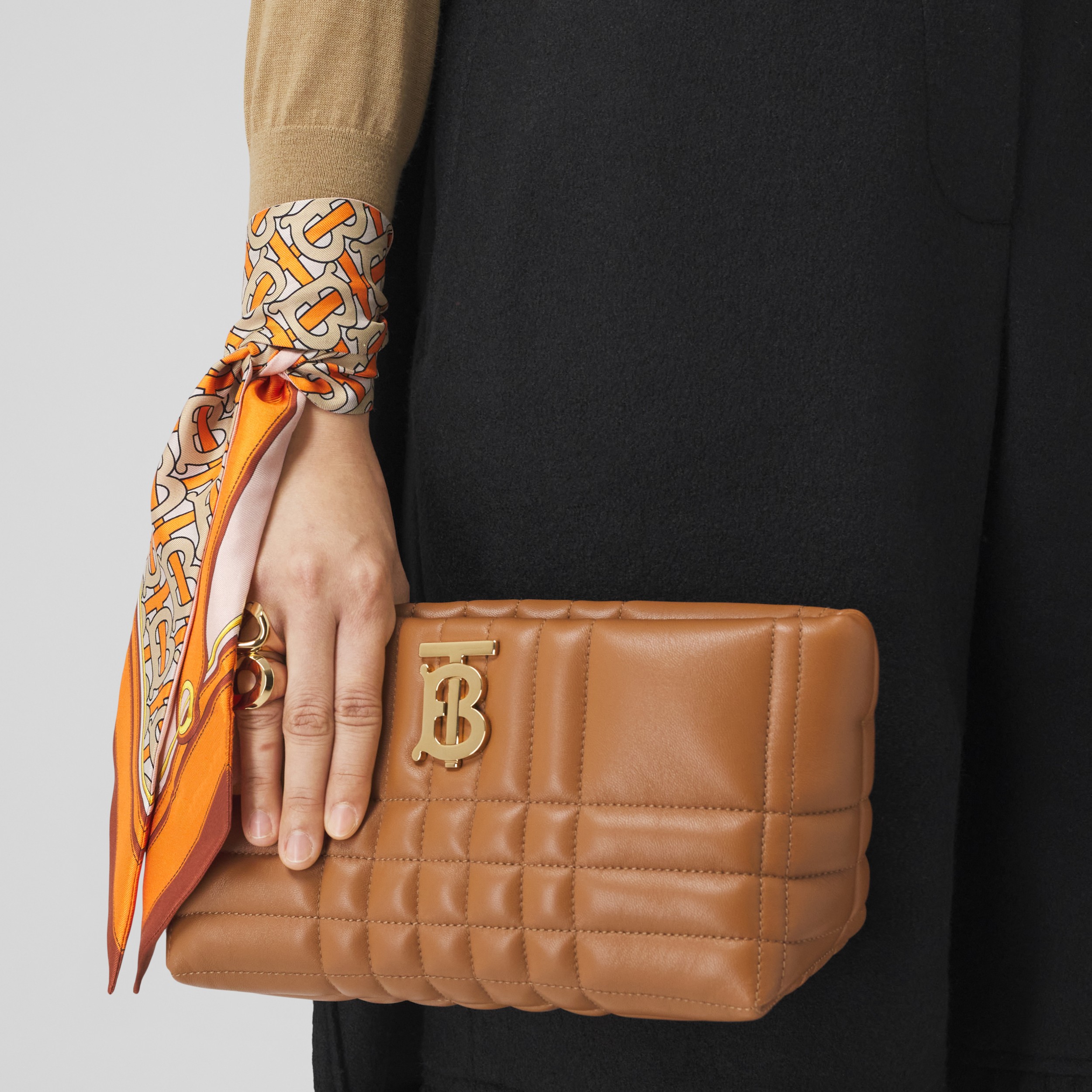 Skinny scarf de seda com estampa de logotipo e monograma (Laranja Intenso) - Mulheres | Burberry® oficial - 3