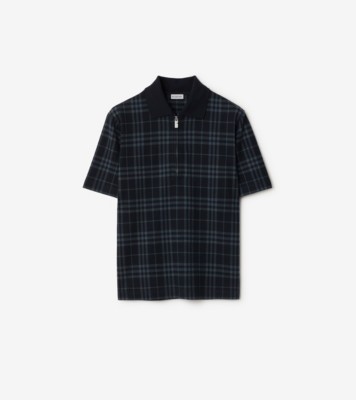 バーバリー チェック裏地 ポロシャツ 青 チェック コットンポロシャツ (ベイブルー) - メンズ, コットン