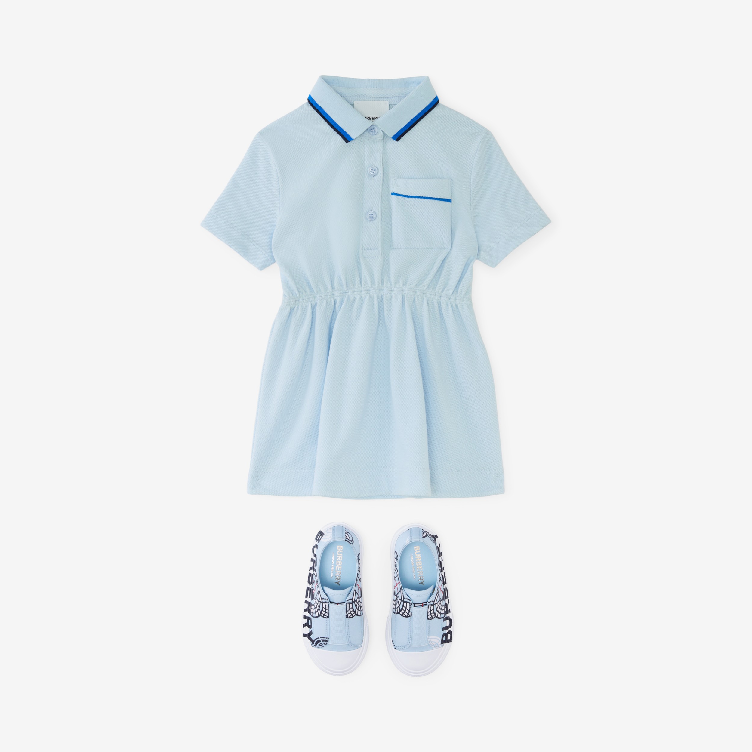 Logo Script Print Cotton Piqué Polo Shirt Dress in Pale Blue - Children | Burberry® Official - 3