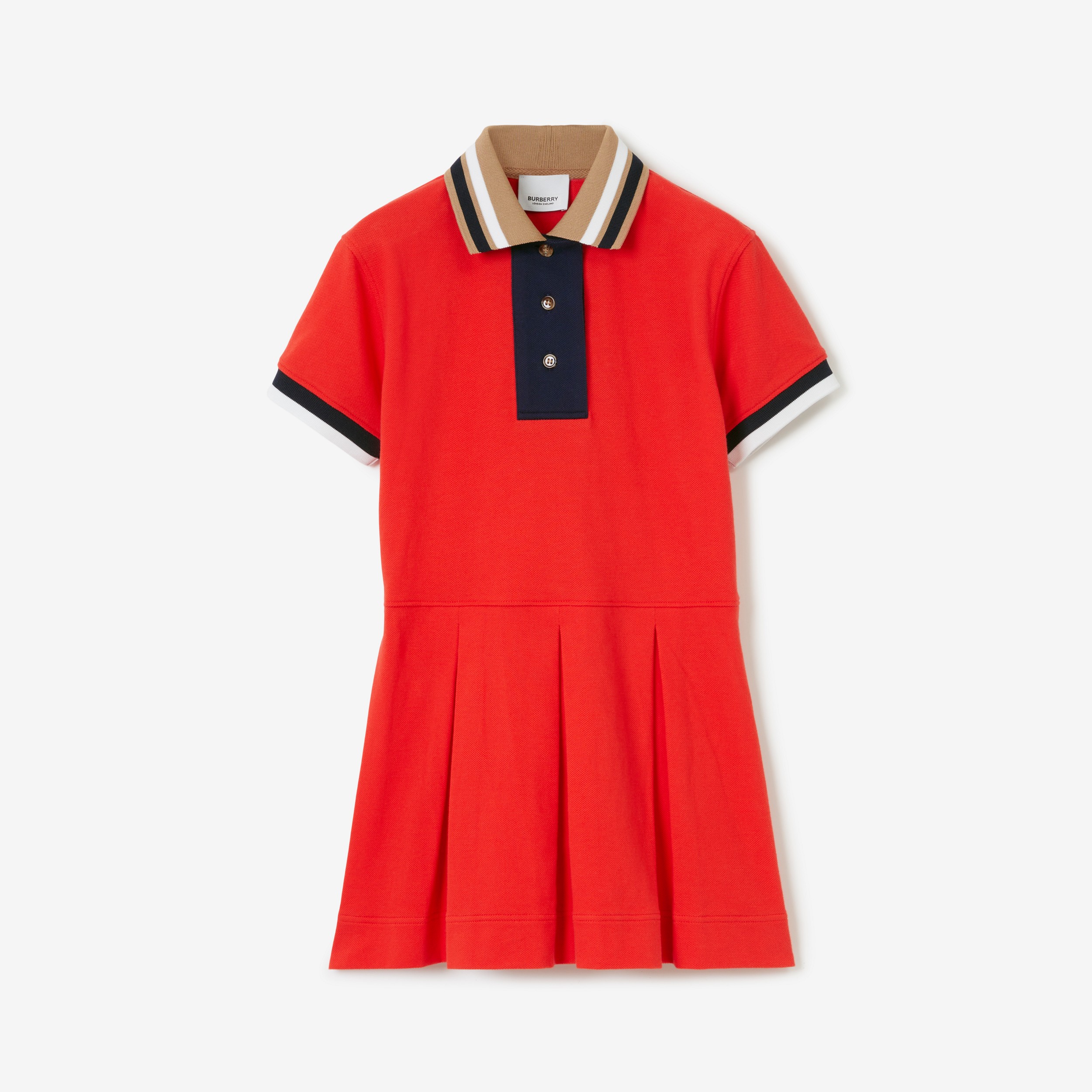 Cotton Piqué Polo Shirt Dress in Bold Red | Burberry® Official - 1