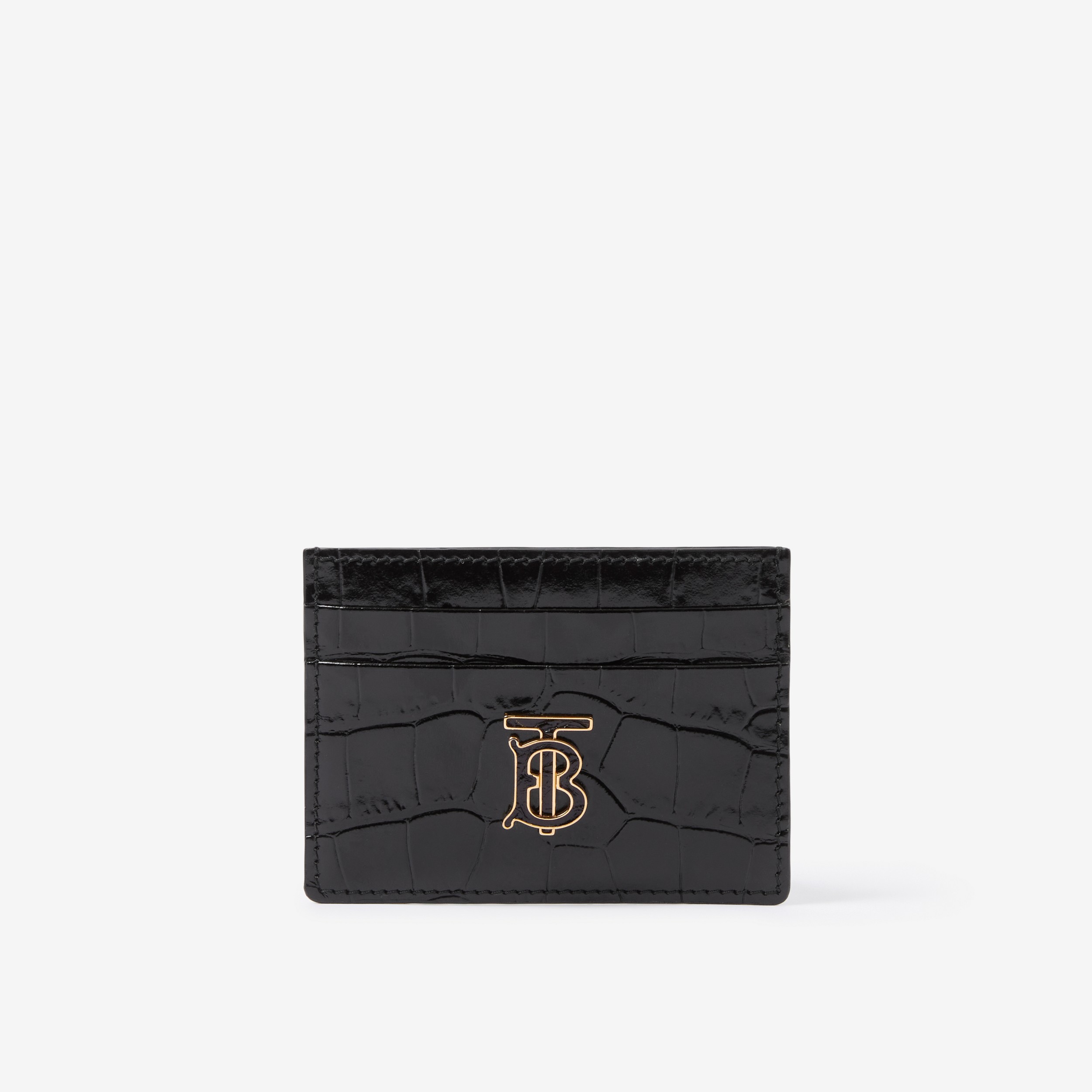 Embossed Leather TB Card Case in Black - Women | Burberry® Official - 1