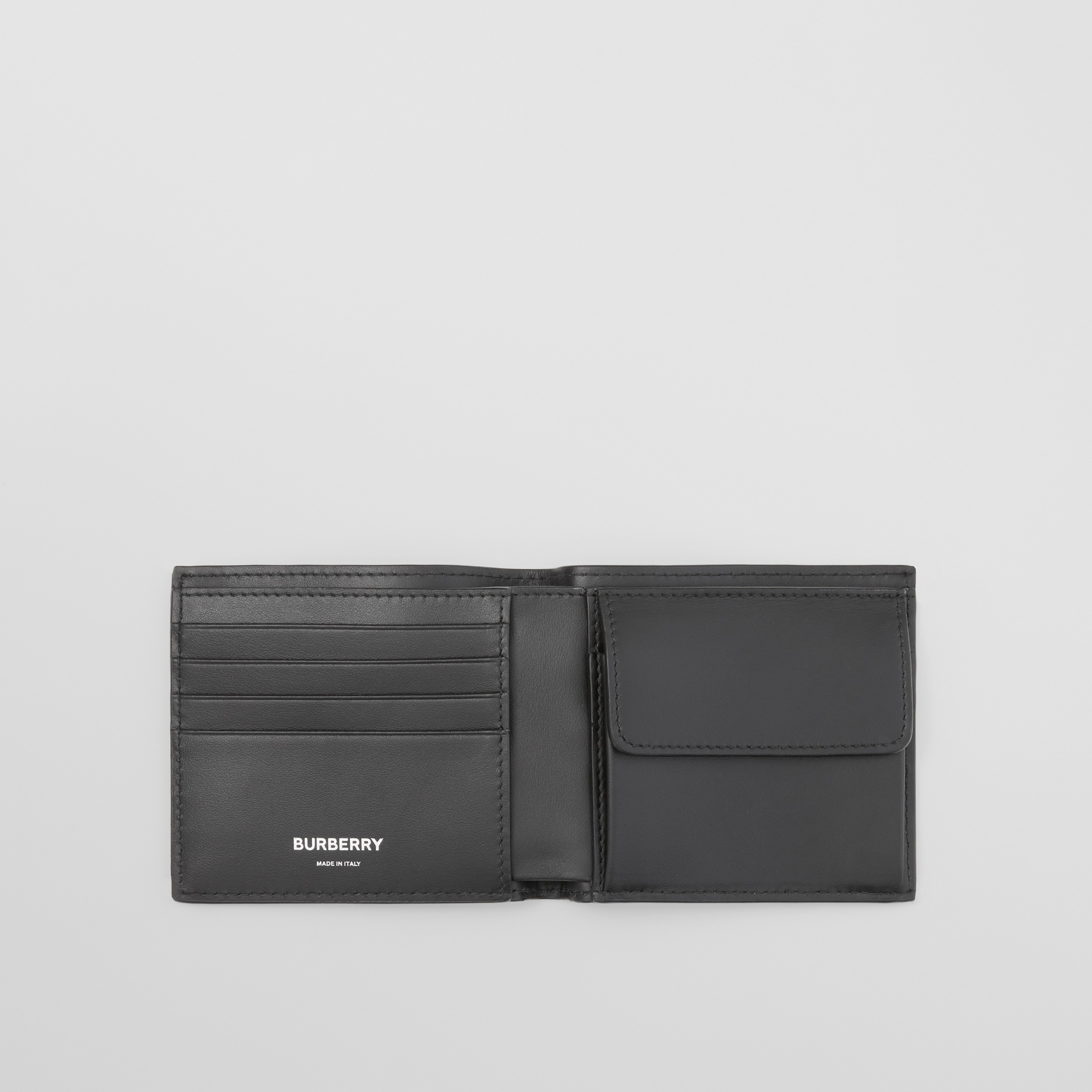 Embossed Check Leather Bifold Coin Wallet in Black - Men | Burberry® Official - 3