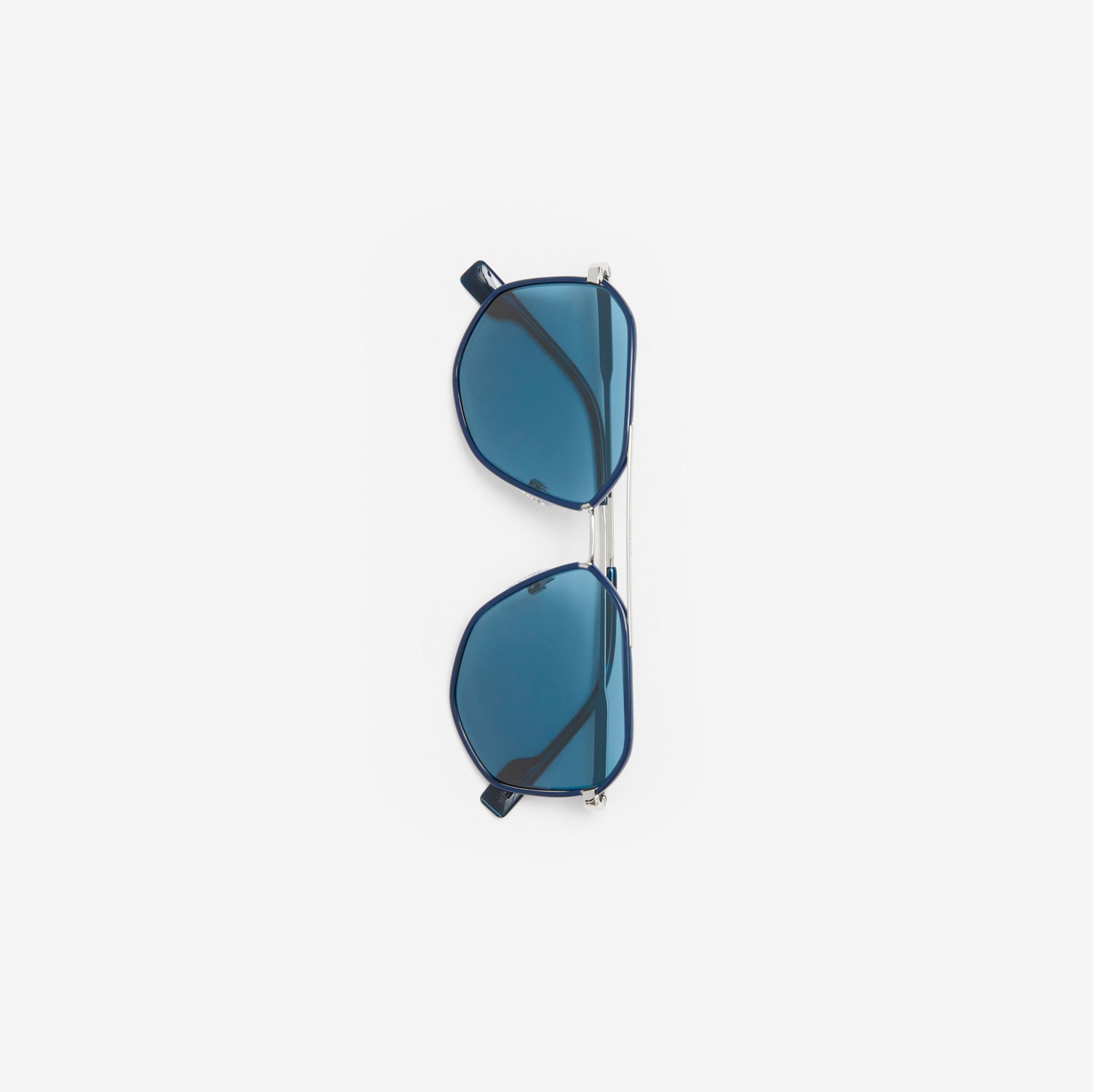 几何框太阳眼镜 (银蓝色) - 男士 | Burberry® 博柏利官网