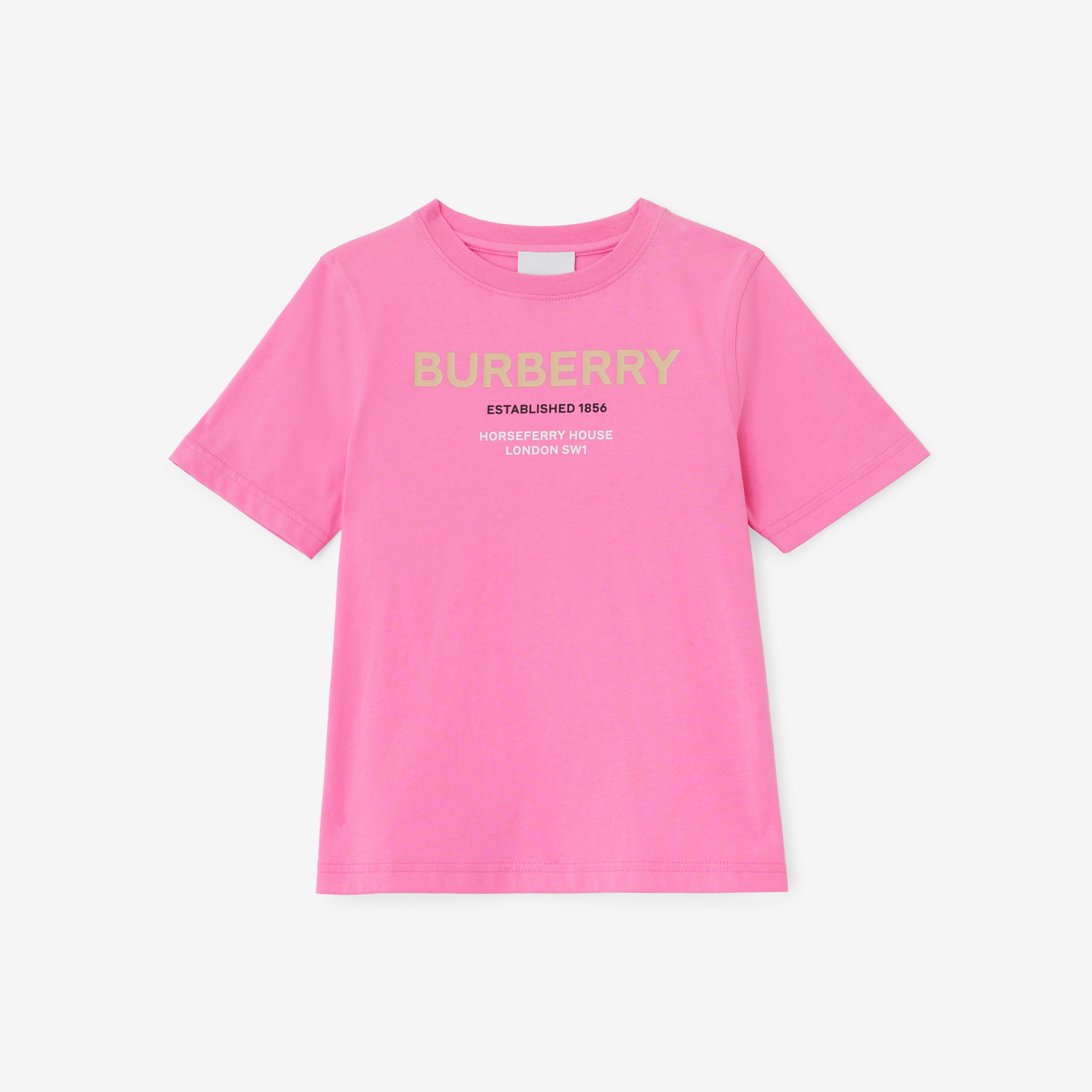 Horseferry Print Cotton T-shirt in Bubblegum Pink | Burberry® Official - 1