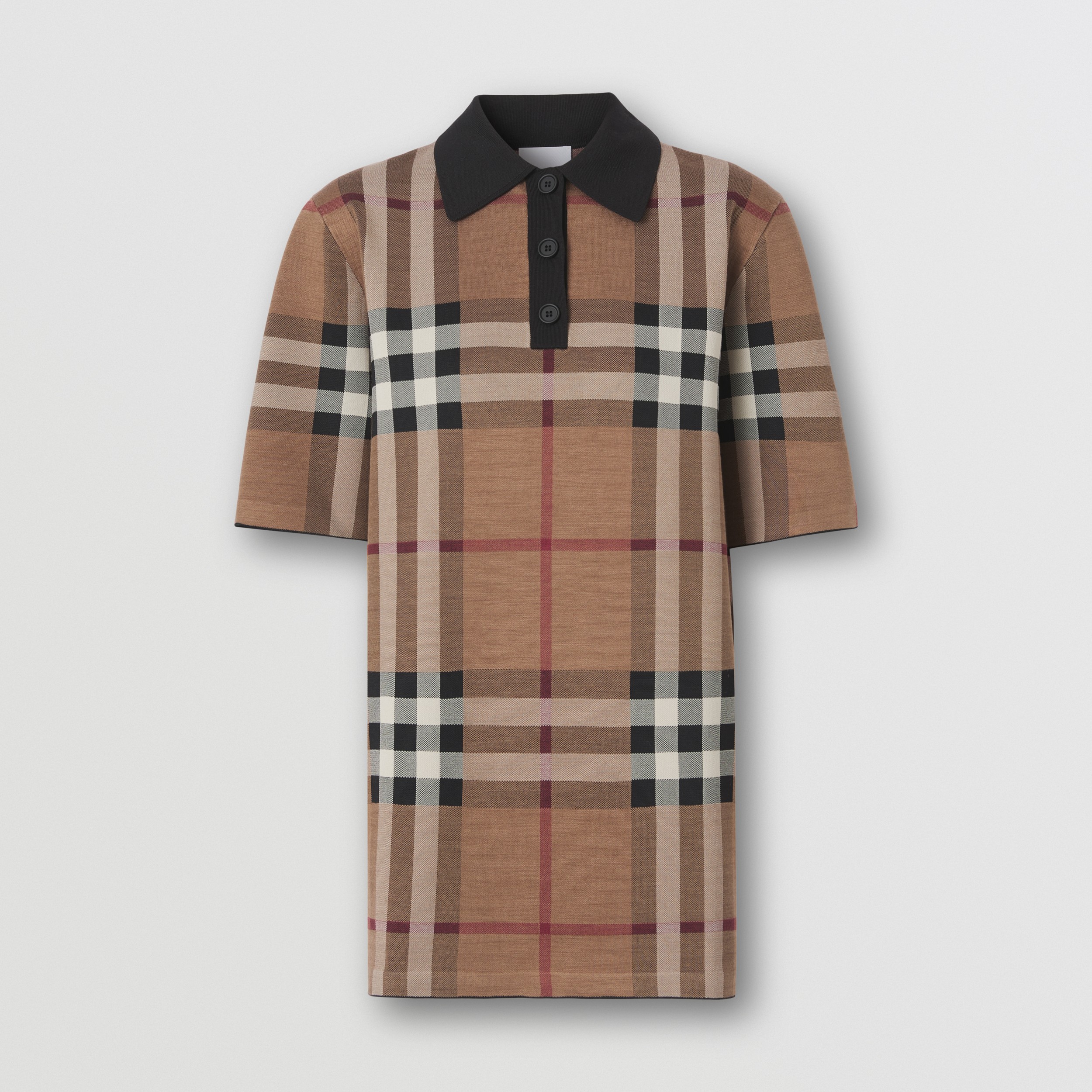 Check Silk Blend Jacquard Polo Shirt in Birch Brown - Women | Burberry® Official - 4