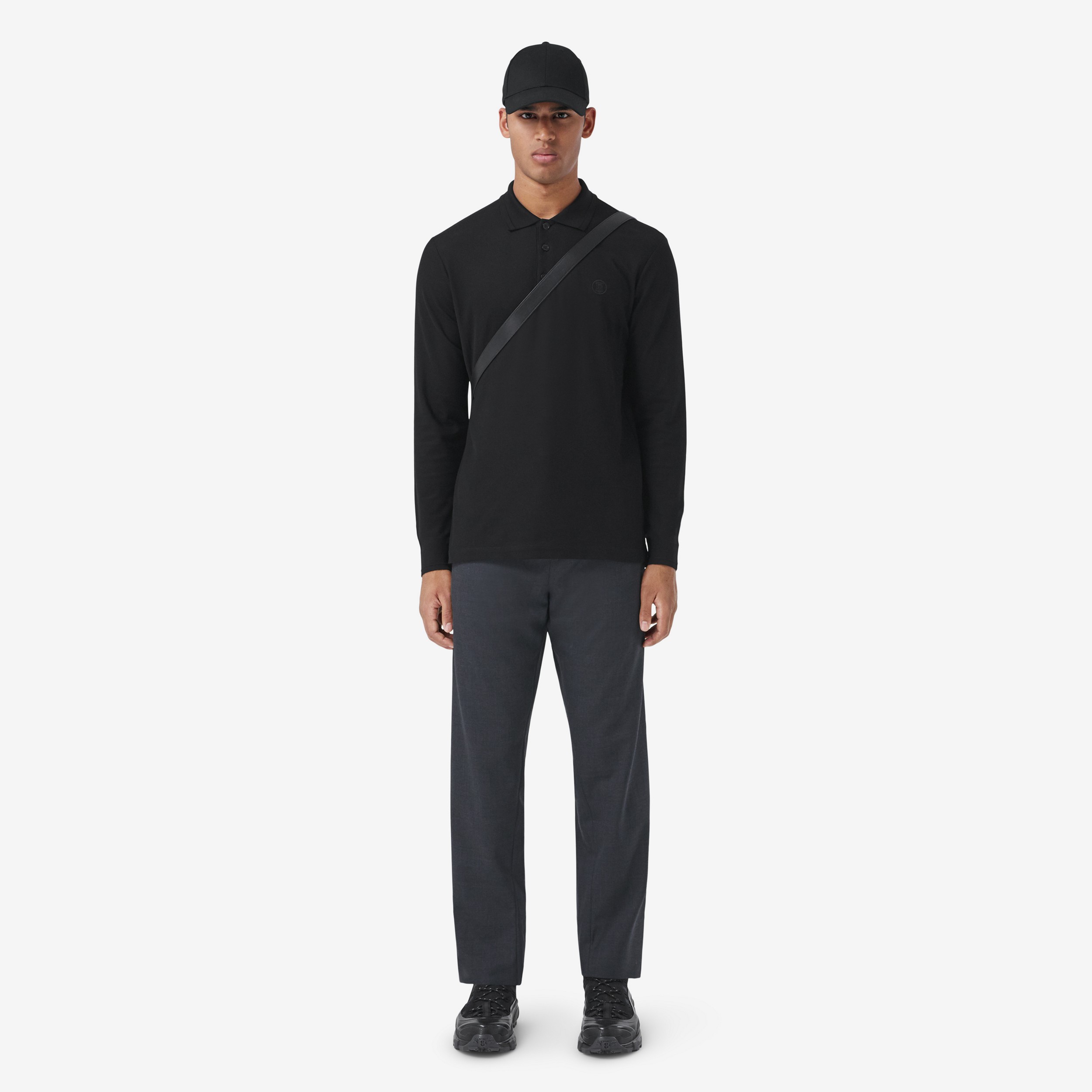 Long-sleeve Monogram Motif Cotton Piqué Polo Shirt in Black - Men | Burberry® Official - 2