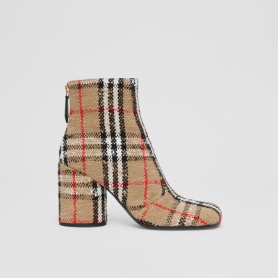 Burberry Anita Check Block-heel Ankle Boots In Archive Beige
