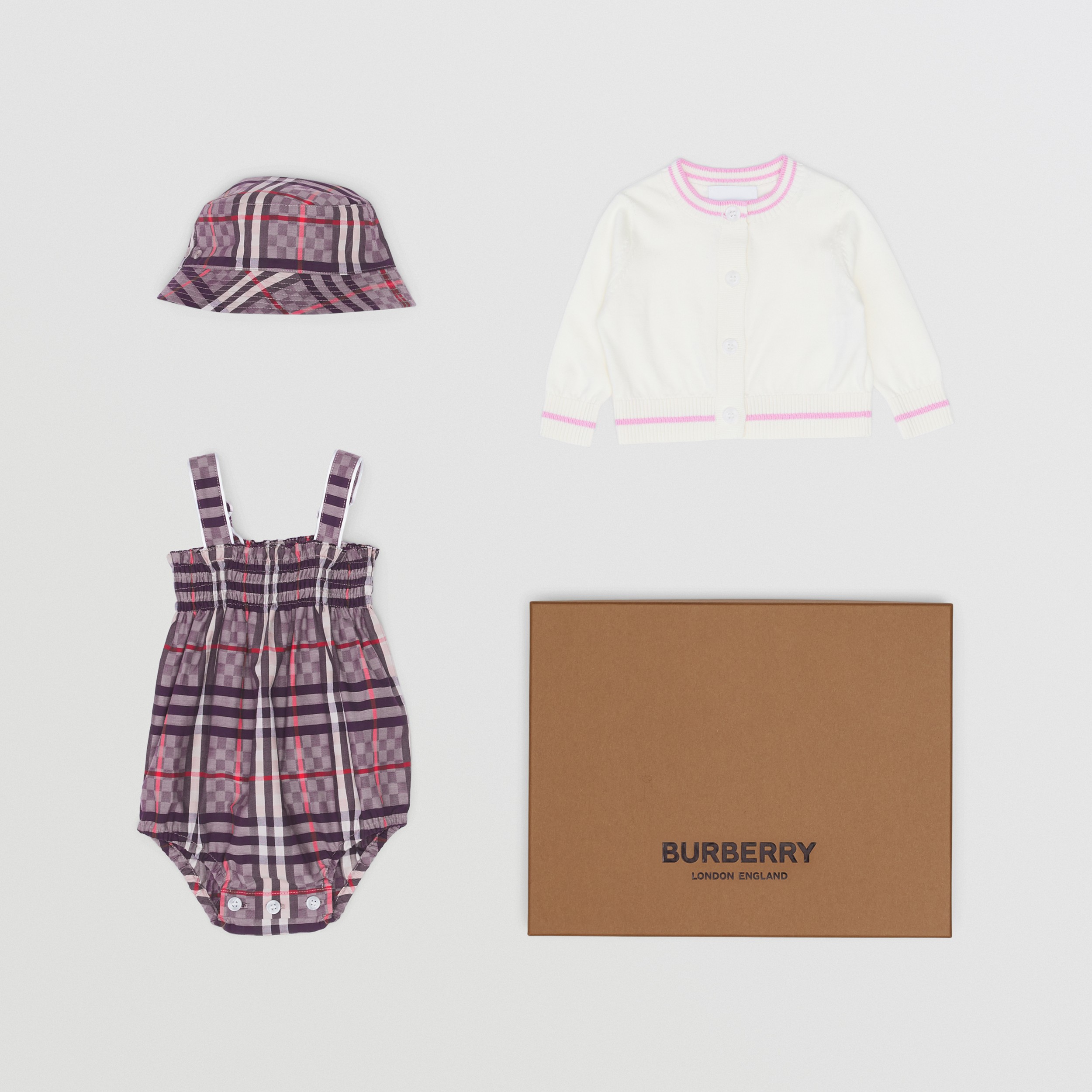 Chequerboard Cotton Three-piece Baby Gift Set in Pale Rose - Children | Burberry® Official - 1