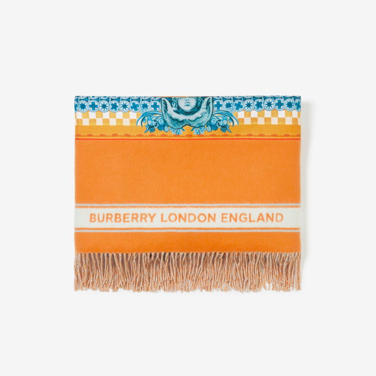 Burberry Ekd Print Cashmere Wool Blanket In Bright Orange