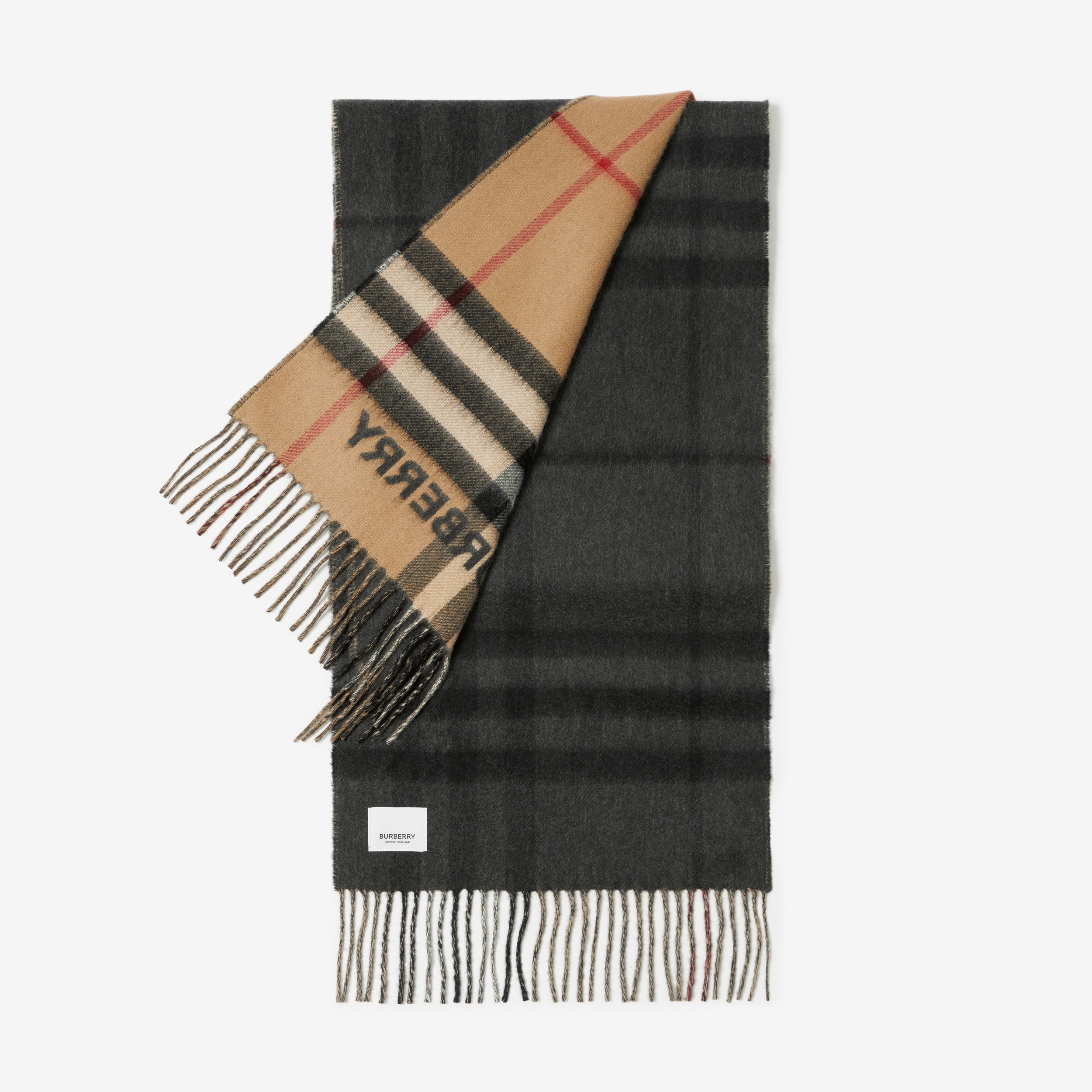 对比感格纹羊绒围巾 (典藏米色 / 黑色) | Burberry® 博柏利官网 - 3