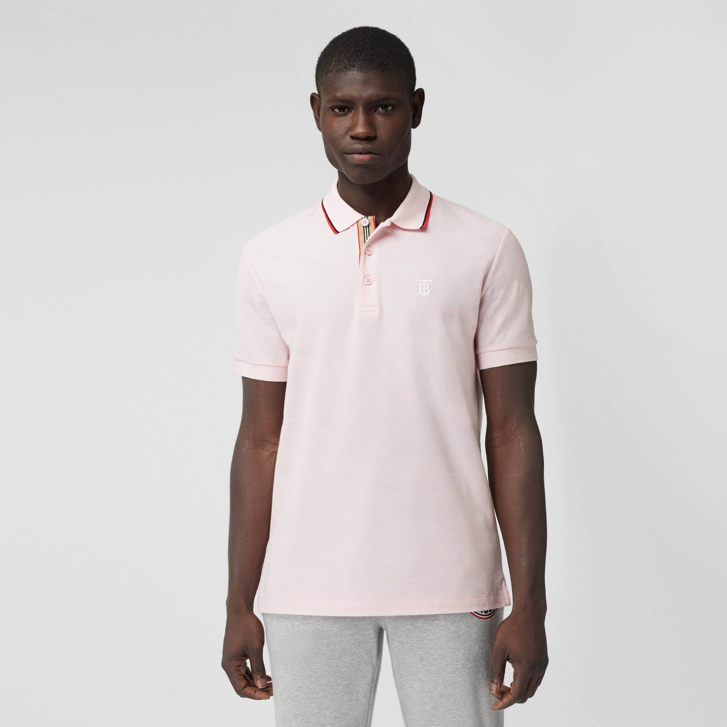 Monogram Motif Cotton Piqué Polo Shirt in Frosted Pink - Men | Burberry ...