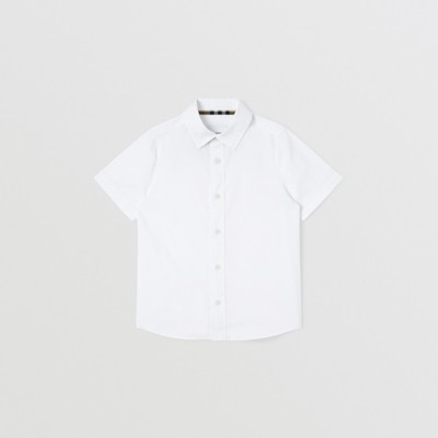 BURBERRY BURBERRY CHILDRENS SHORT-SLEEVE LOGO PRINT STRETCH COTTON SHIRT