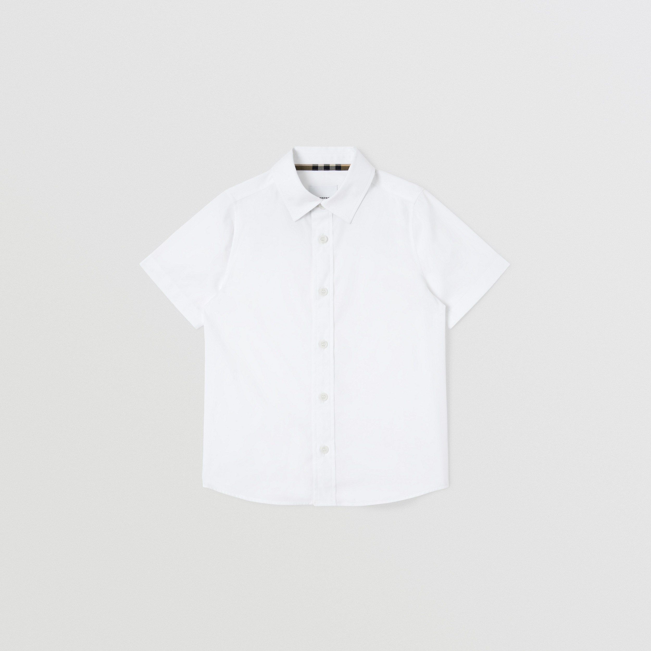 Short-sleeve Logo Print Stretch Cotton Shirt in White | Burberry® Official - 1
