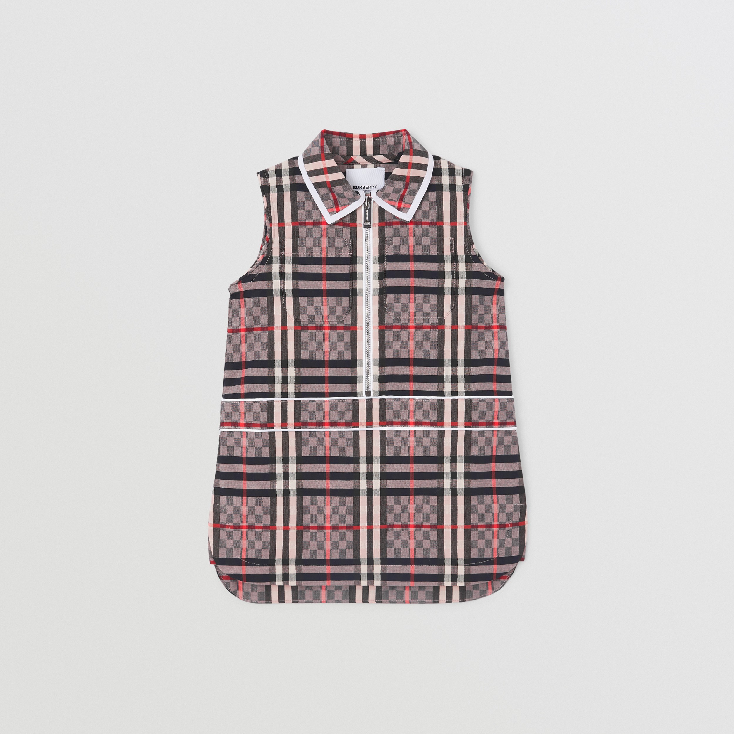 Chequerboard Stretch Cotton Zip-front Dress in Pale Rose - Children | Burberry® Official - 1