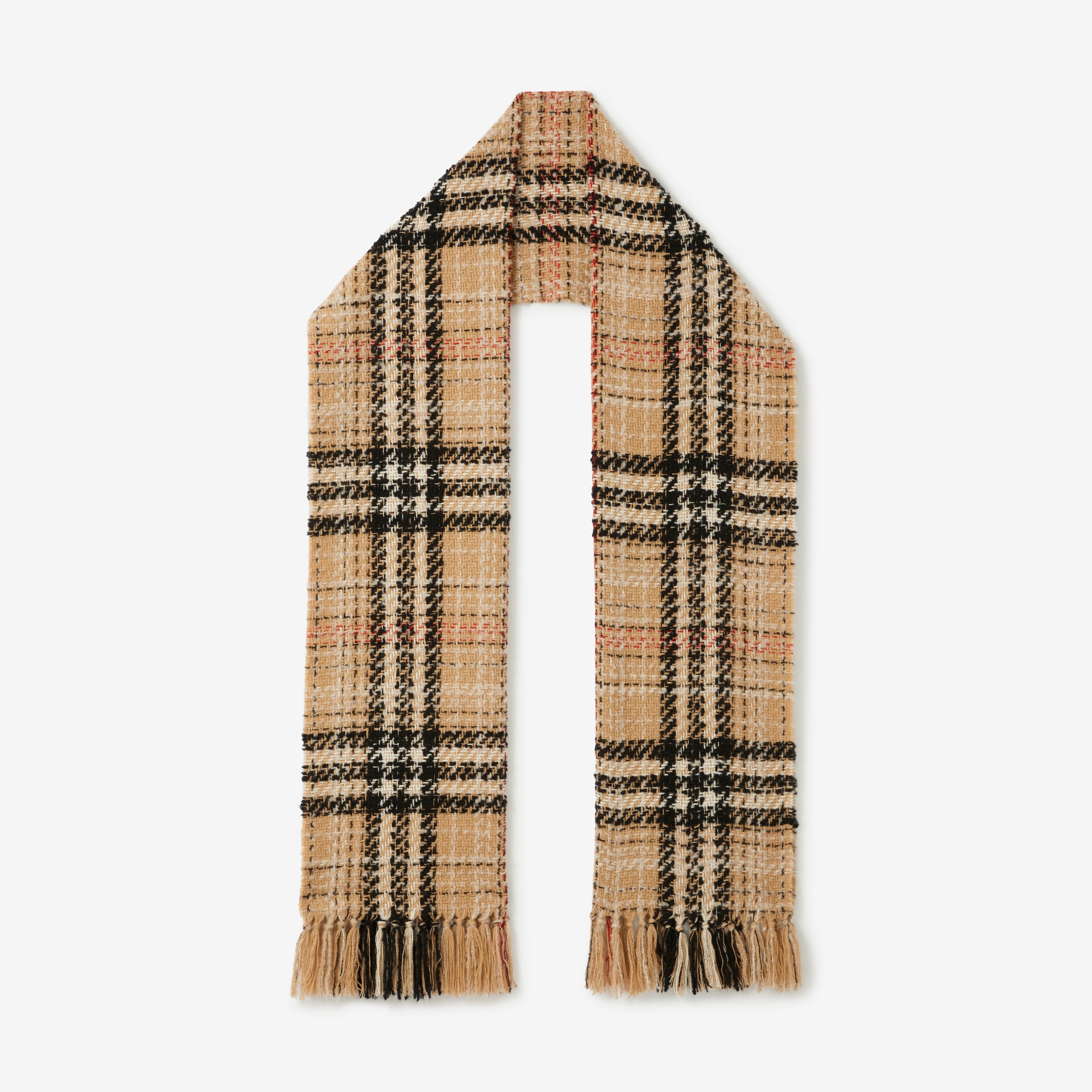 Check Cashmere Silk Blend Tweed Scarf in Archive Beige | Burberry® Official