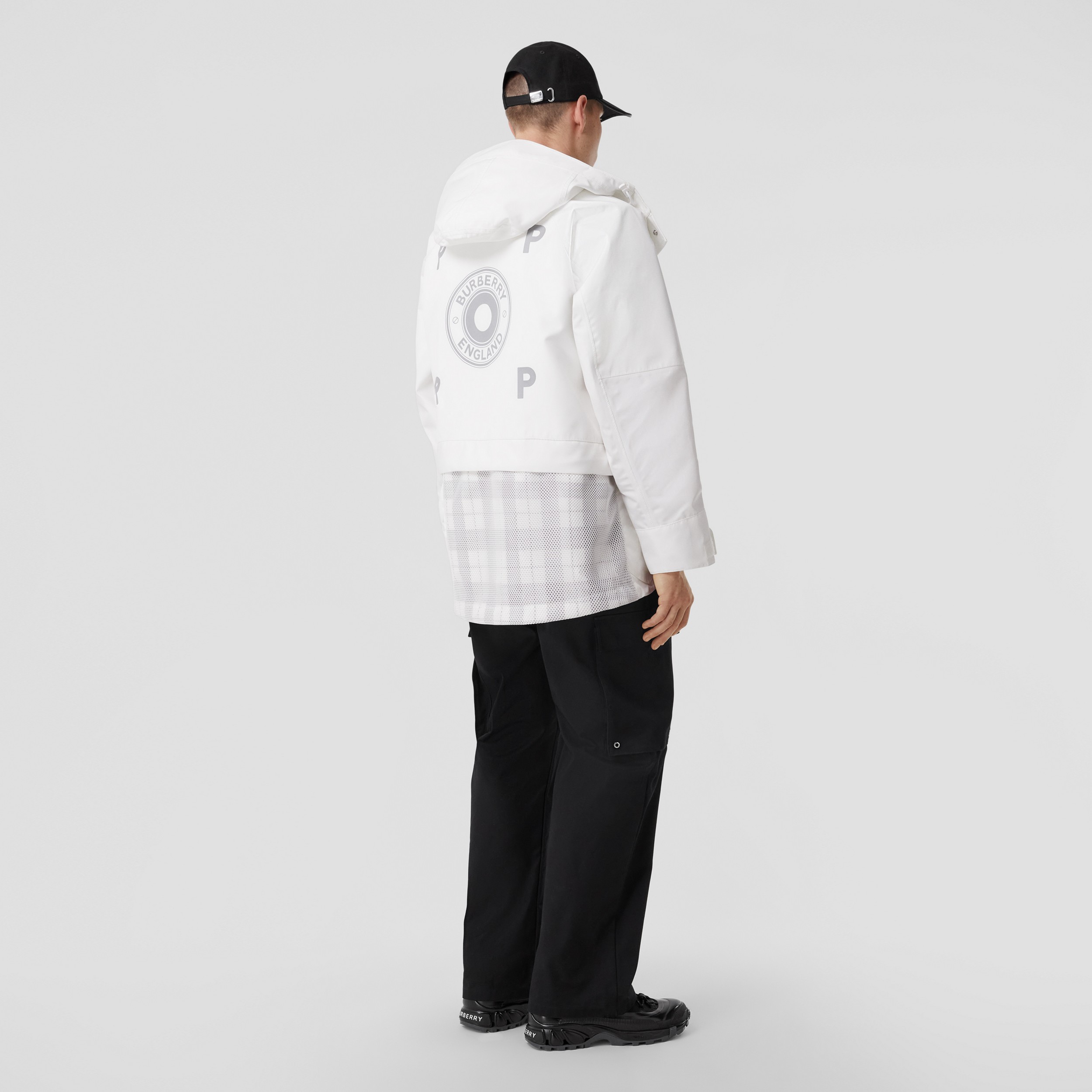 Reflective Check Panel Technical Hooded Parka in White - Men | Burberry® Official - 1