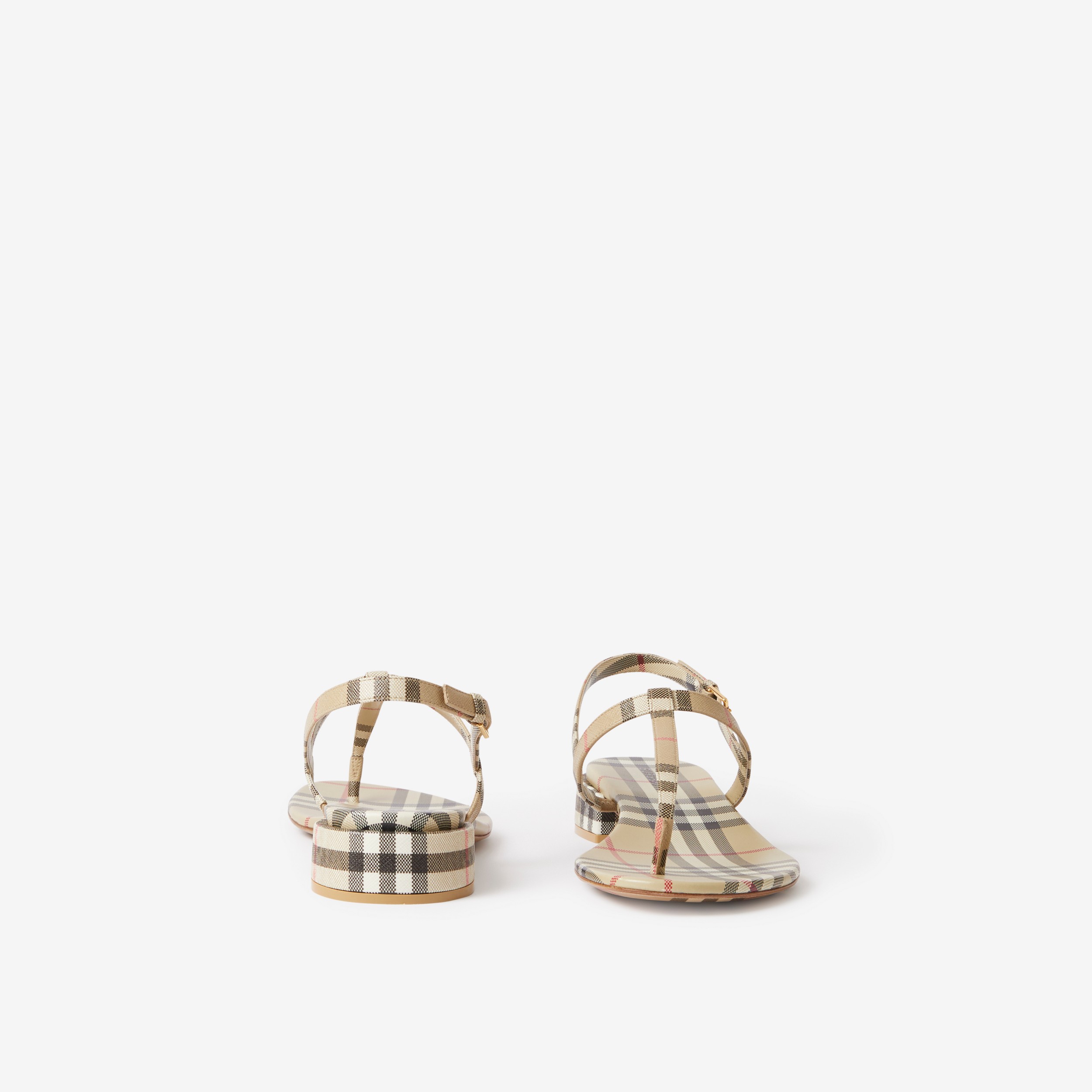 Check and Leather Sandals in Archive Beige - Women | Burberry® Official - 4