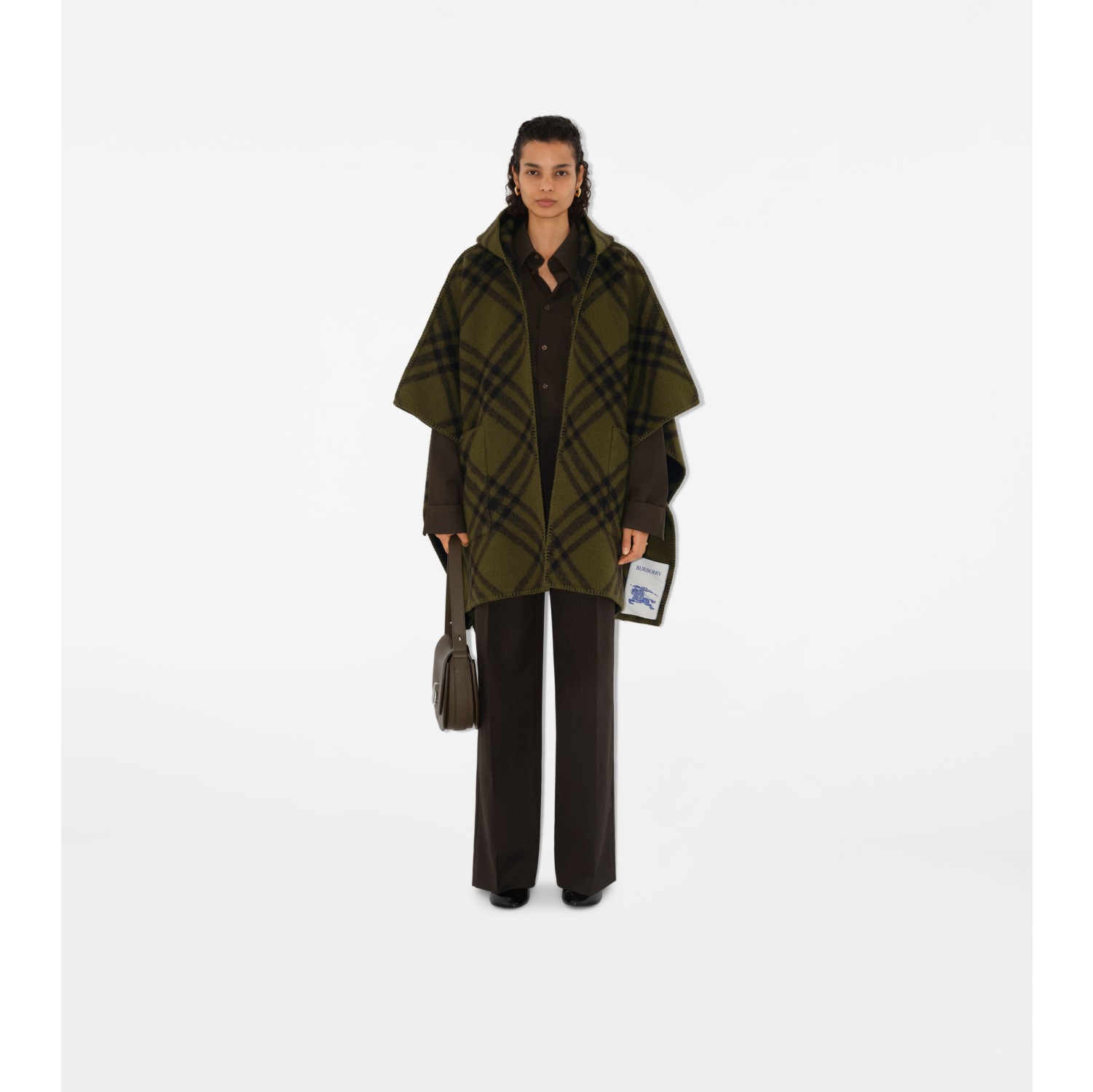 Reversible Check Wool Cape in Camp Burberry Official