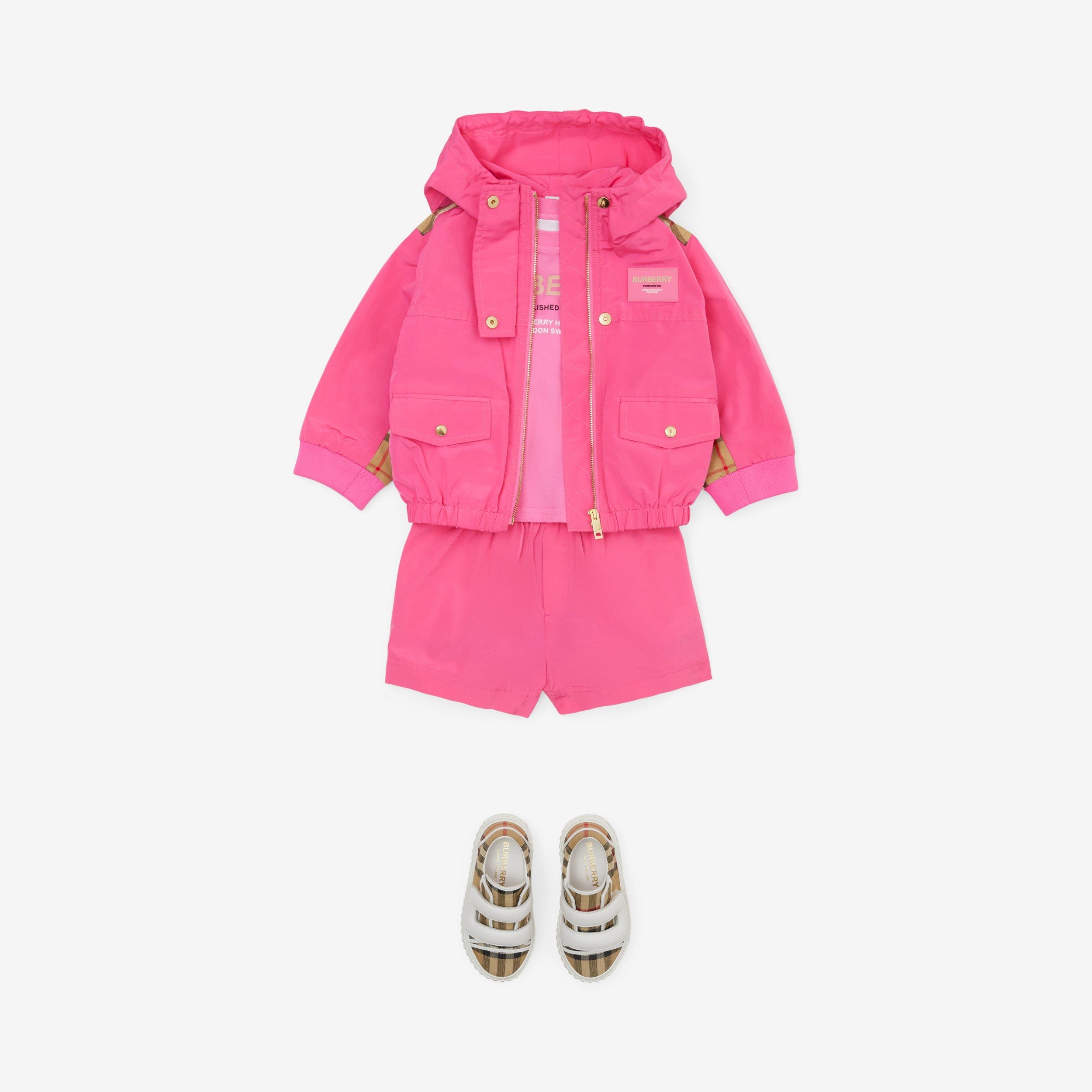Jaqueta de algodão com recorte em Vintage Check e capuz (Rosa Chiclete) - Crianças | Burberry® oficial - 3