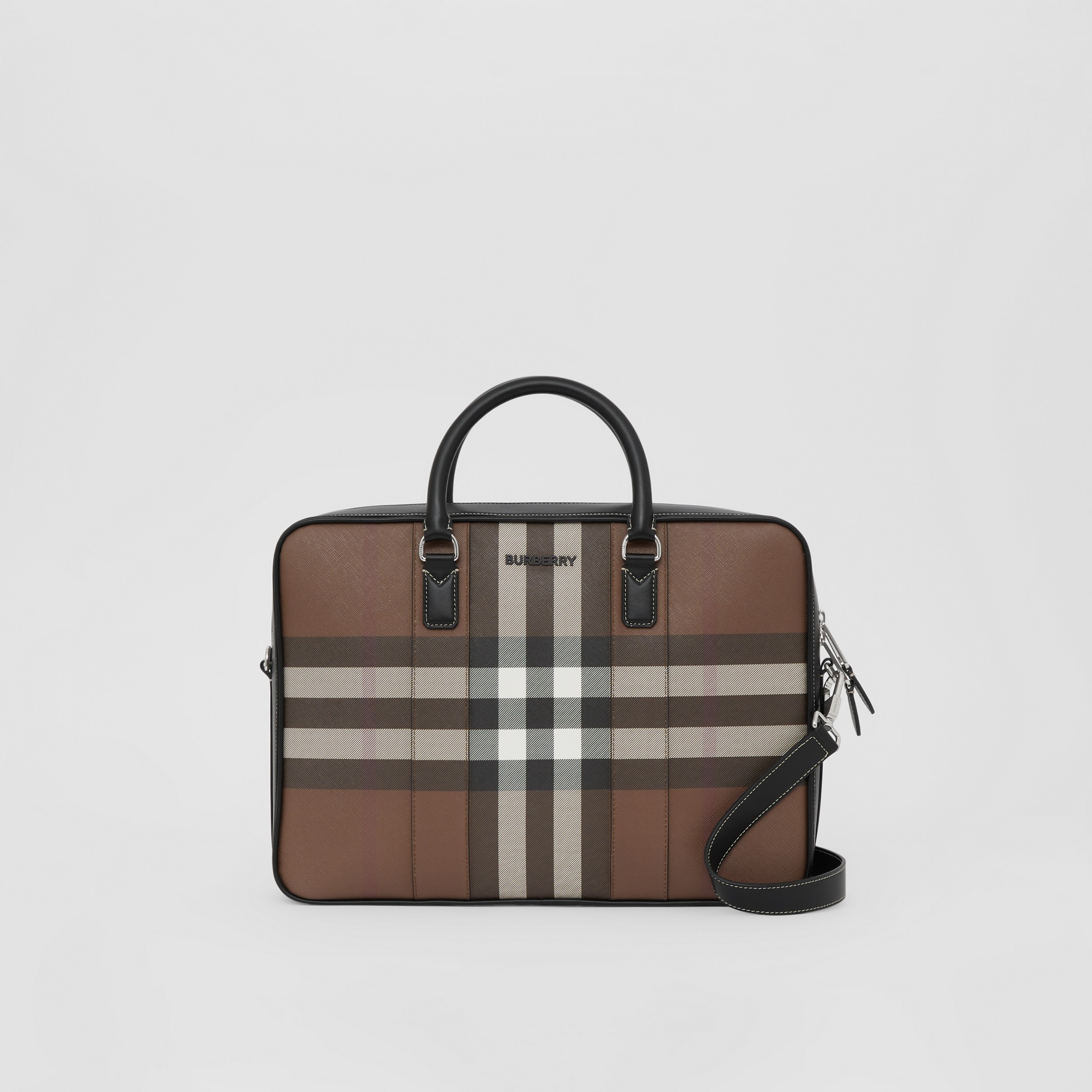 Check and Leather Briefcase in Dark Birch Brown - Men | Burberry® Official - 1