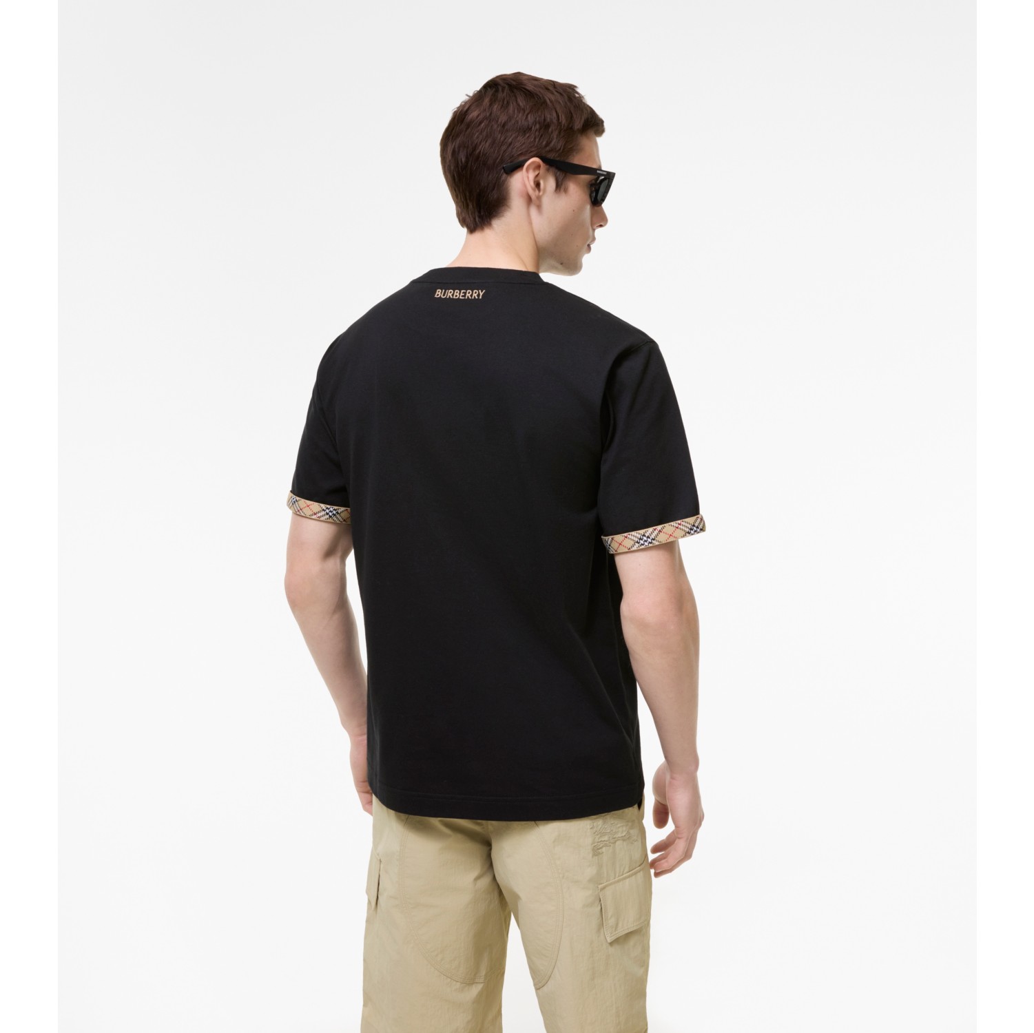 Check Trim Cotton T-shirt in Black - Men | Burberry® Official