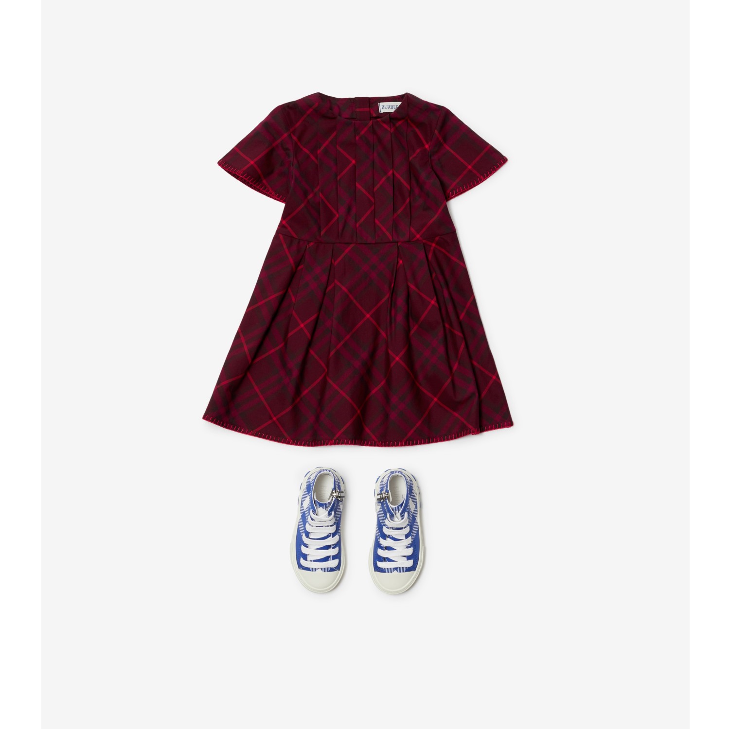 Pleated Check Cotton Dress