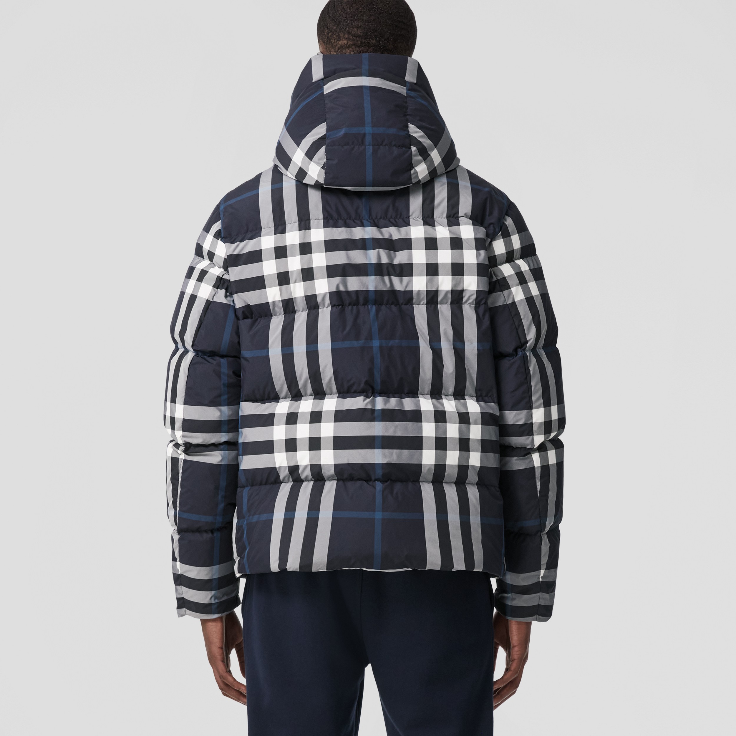 Detachable Hood Night Check Puffer Jacket in White/dark Charcoal Blue - Men | Burberry® Official - 3