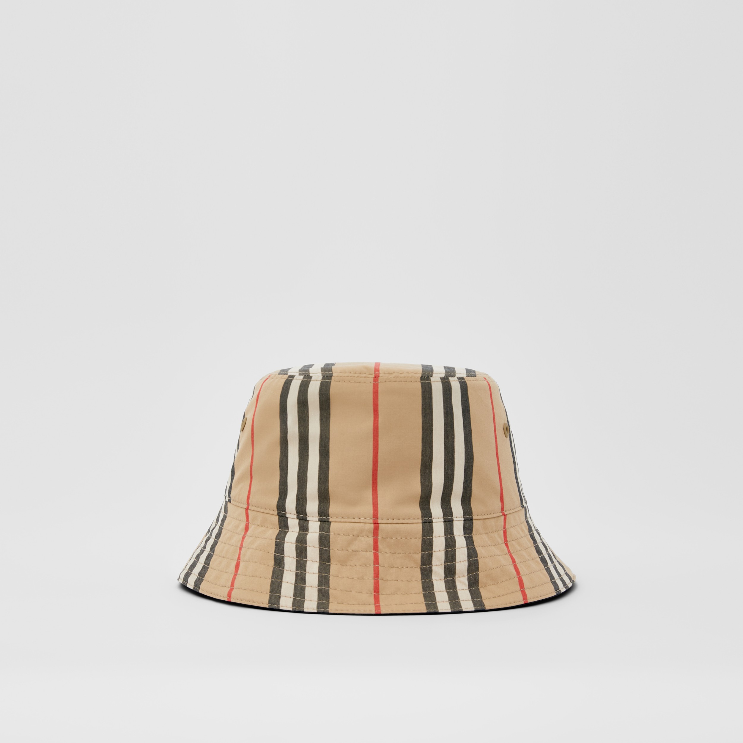 双面两穿标志性条纹棉质渔夫帽(典藏米色/ 黑色) | Burberry® 博柏利官网