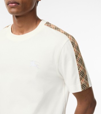 Check Trim Cotton T-shirt in Chalk white - Men | Burberry® Official