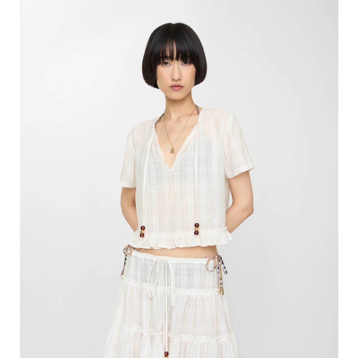  Check Cotton Voile Blouse