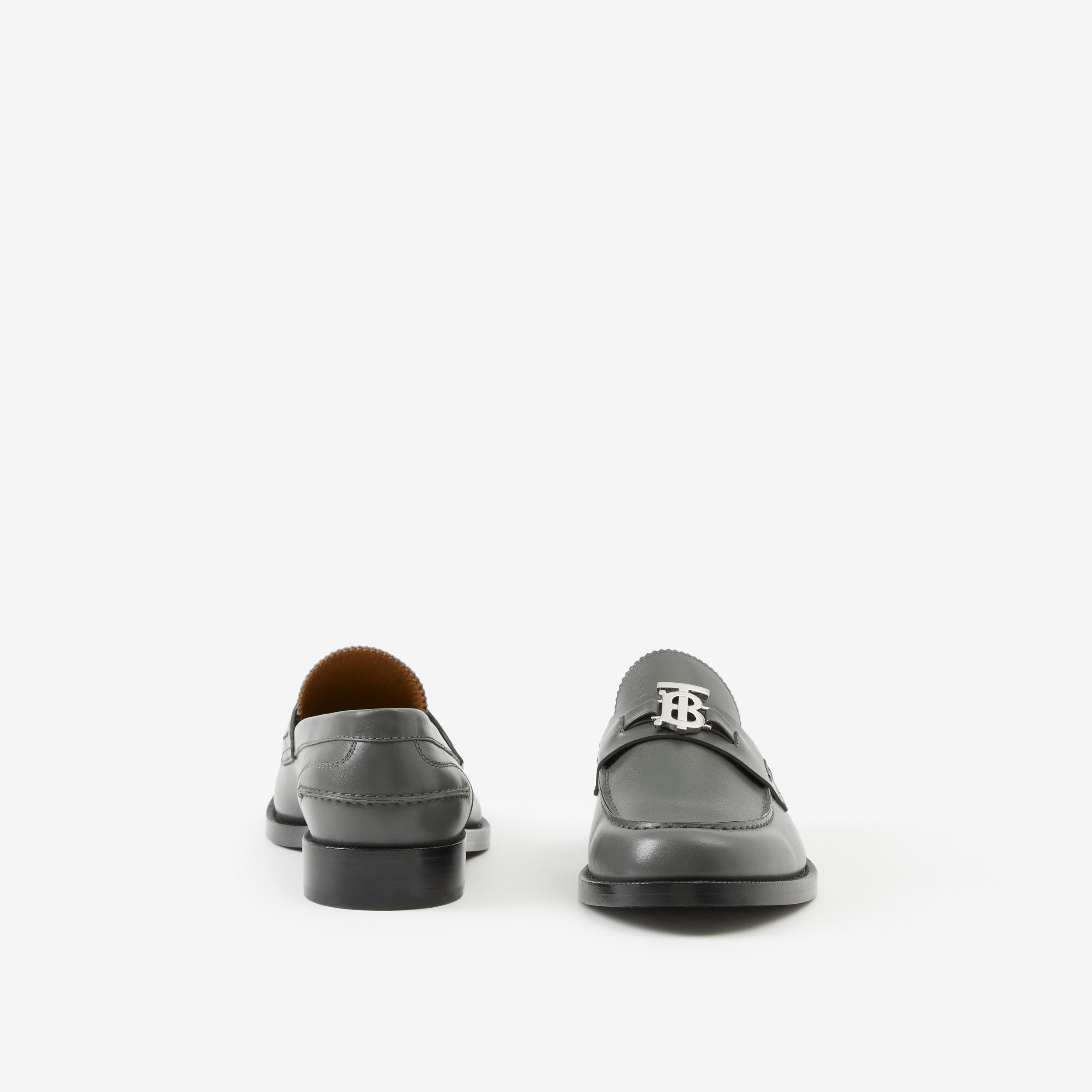 Monogram Motif Leather Loafers in Dark Grey Melange - Men | Burberry® Official - 4