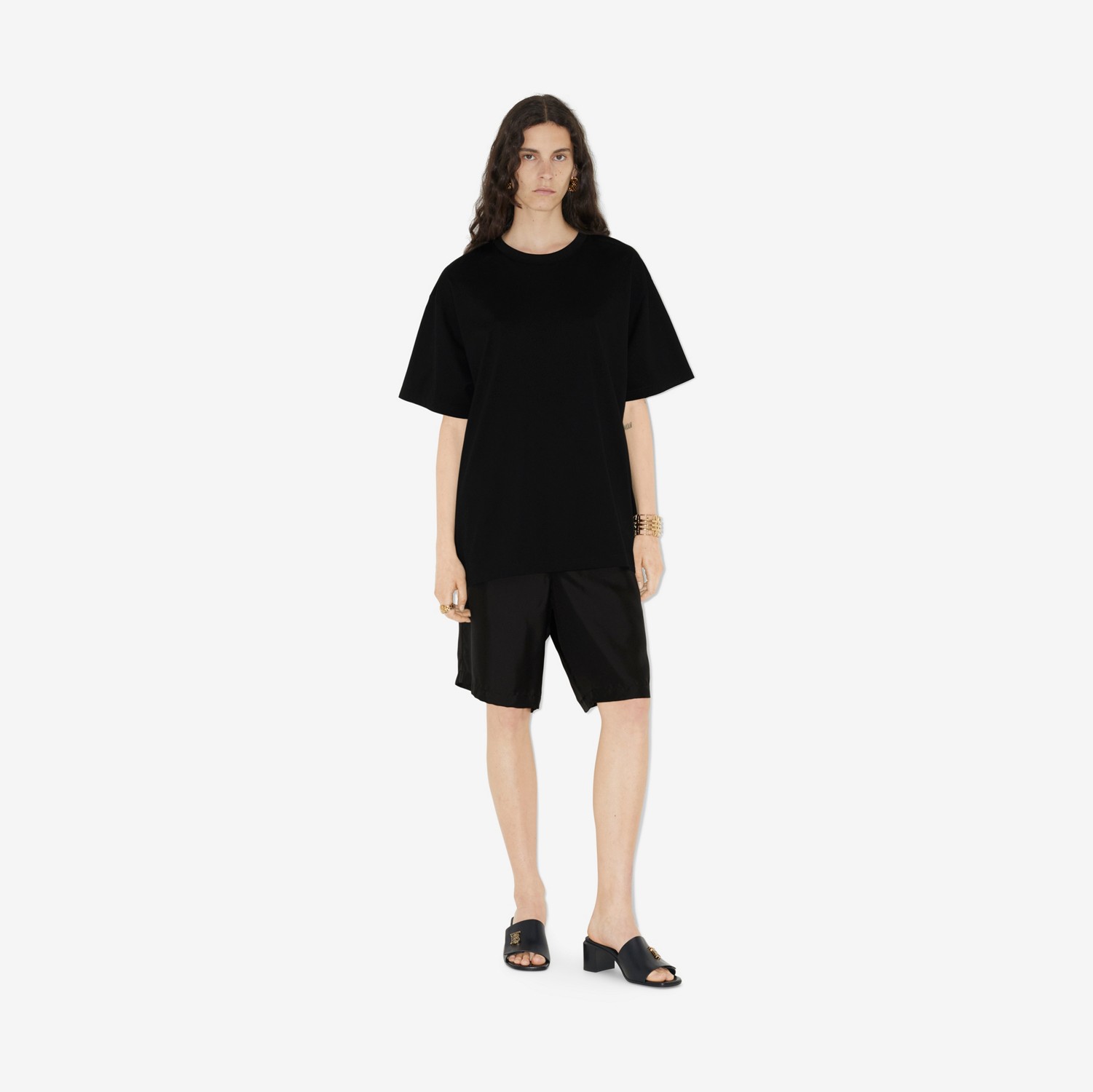 T-shirt in cotone con pannello Check (Nero) - Donna | Sito ufficiale Burberry®