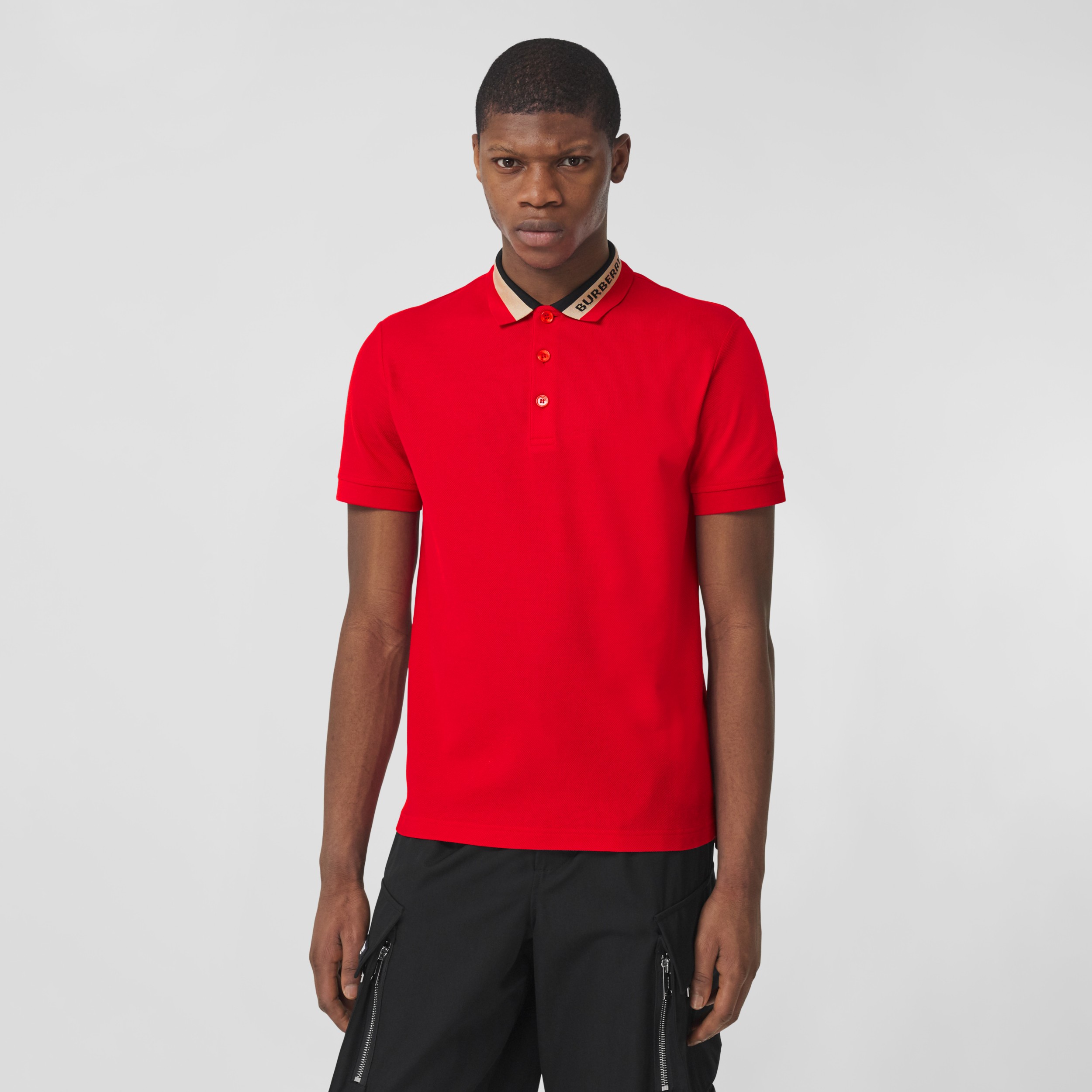 Logo Detail Cotton Piqué Polo Shirt in Bright Red - Men | Burberry ...