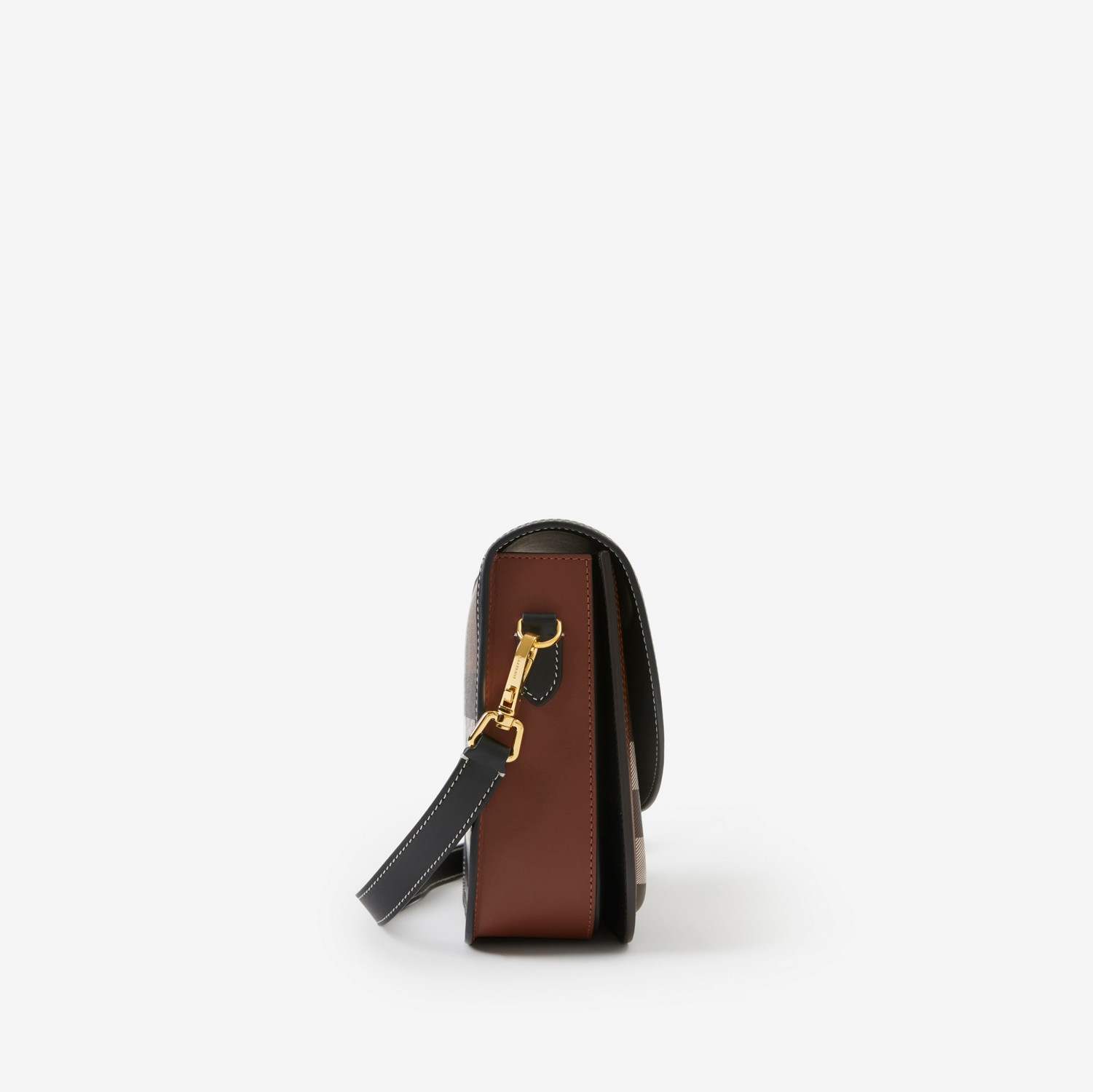 Check and Leather Medium Elizabeth Bag in Dark Birch Brown - Women | Burberry® Official