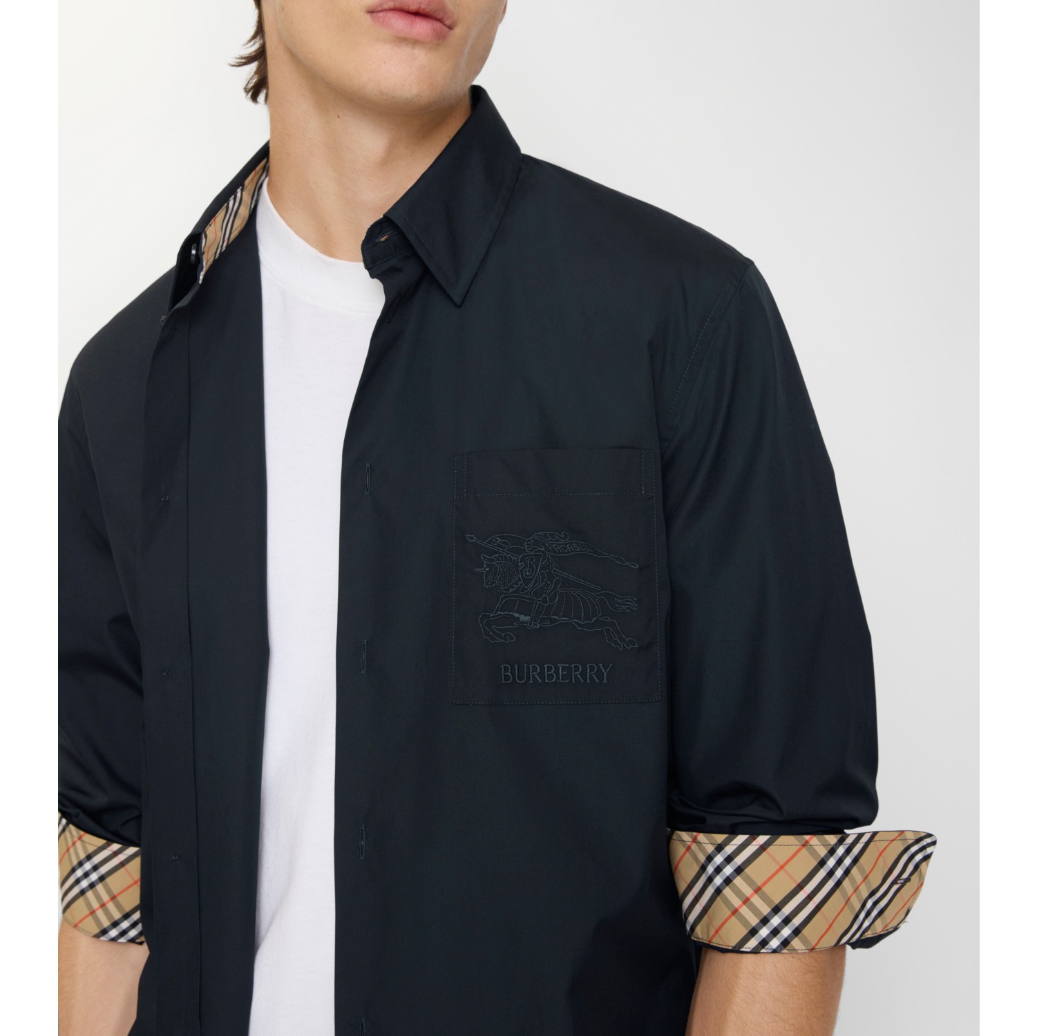 Regular Fit Cotton Poplin Shirt in Navy - Men | Burberry® Official