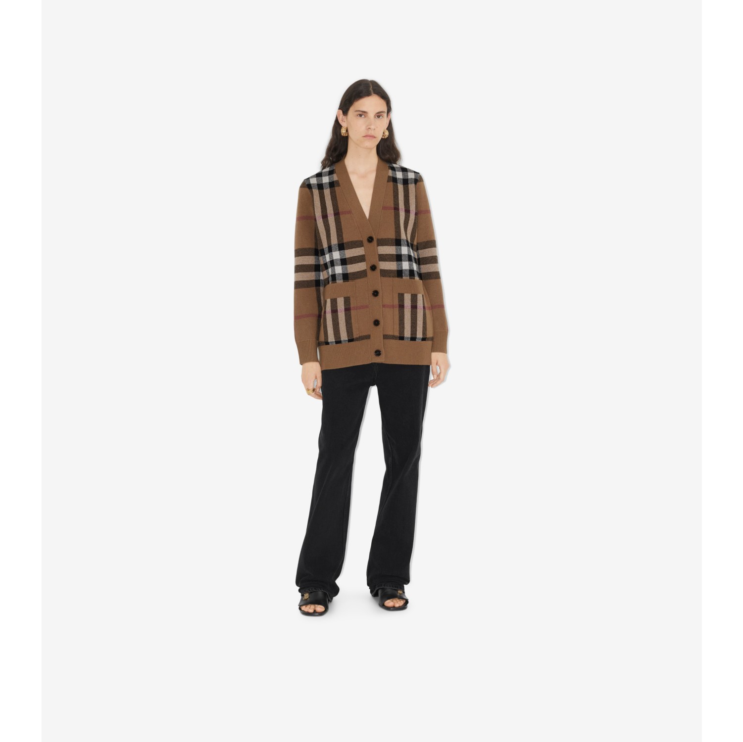 Check Wool Cashmere Cardigan in Birch brown - Women | Burberry® Official